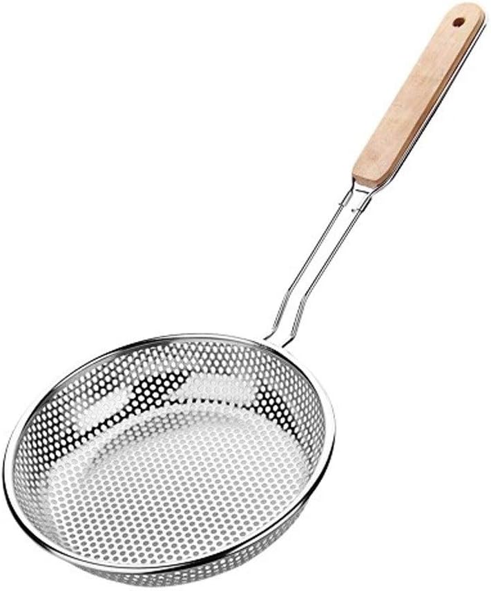 Leaky Spoon Stainless Steel Micro-Perforated Skimmer Strainer,Pasta Noodle Net Basket with Wooden Handle Colander Kitchen Oil Filter for Fried Food and Pasta Colander (Size : L)