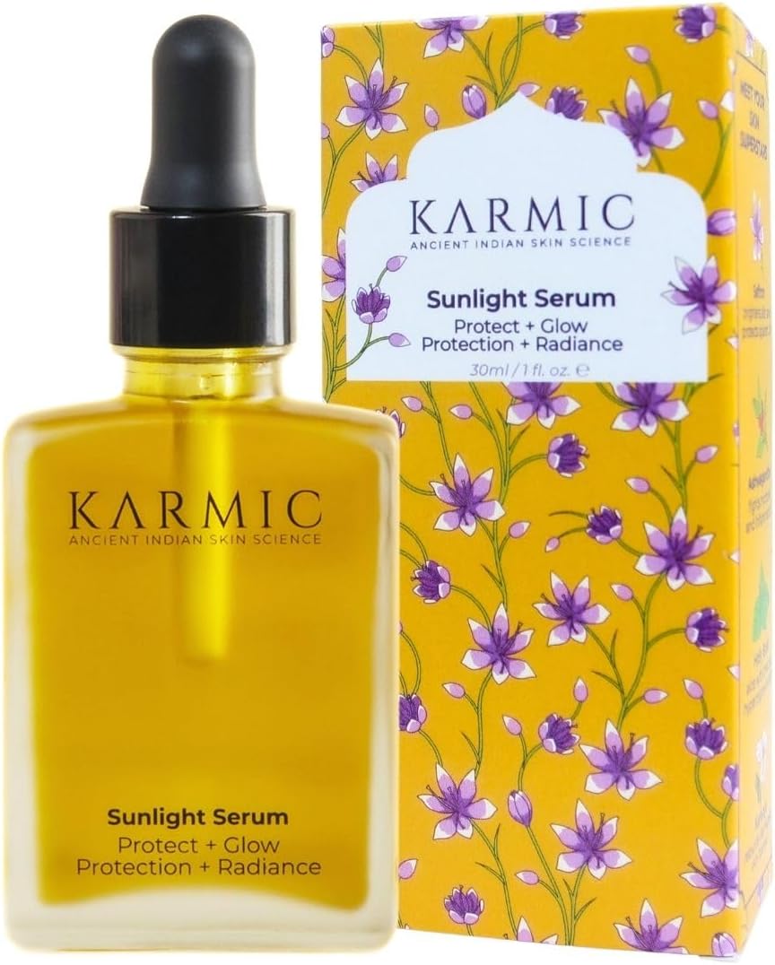 Karmic Skin Brightening Vitamin C Face Serum: With Saffron & Vit. E | Hydrate & Reveal Bright Glowing Skin | Correct Dark Spots | Treat Hyperpigmentation | Organic Facial Oil Skin Care | Women & Men