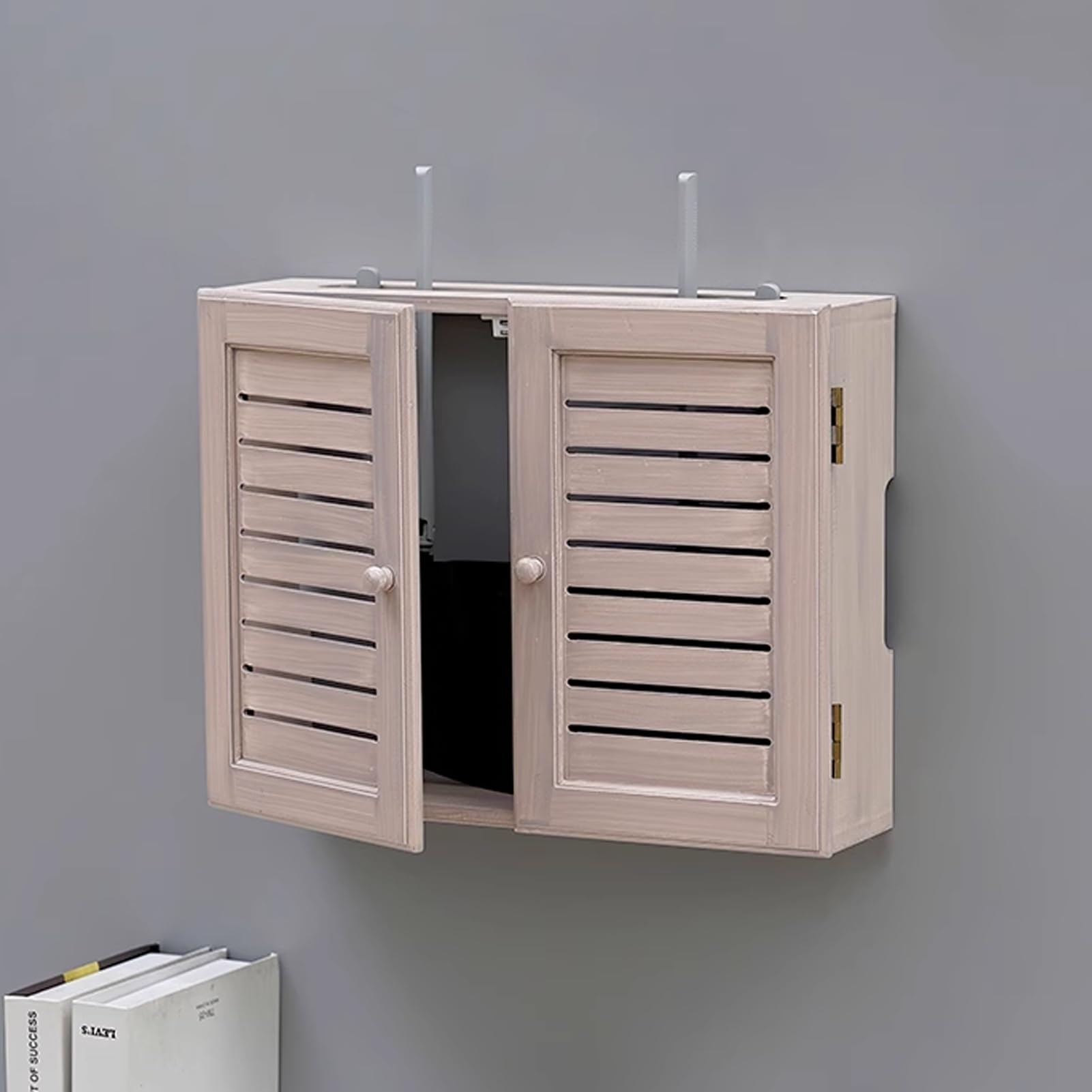 WiFi Storage Box Wall Mount WiFi Router Box Hider Decorative Router Storage Modem Wall Mount Home Media Storages Cabinet for Bedroom Living Room(Light Natural Wood,47cm/18.5in)