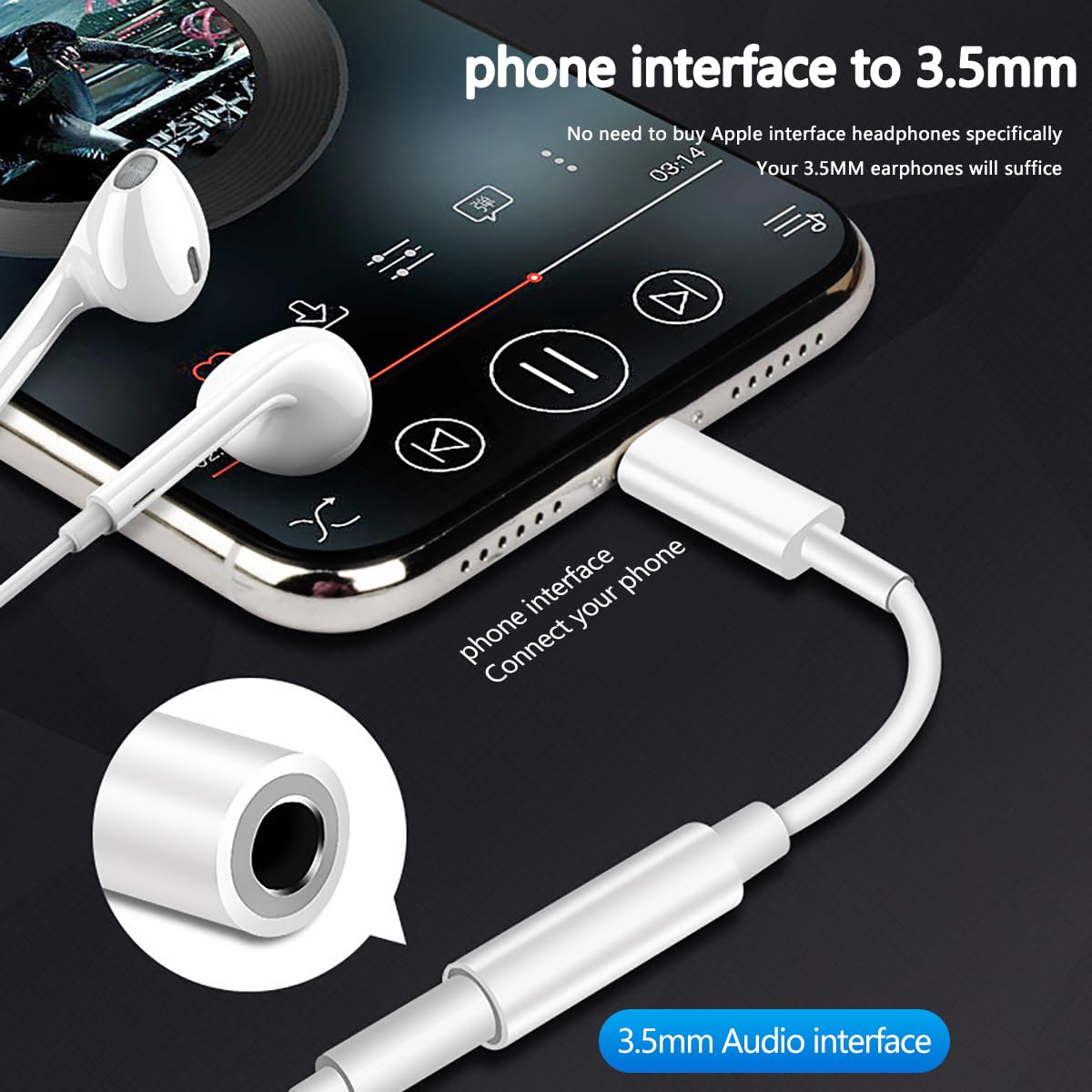Adattatore Cuffie per Phone MFi Certificato Cavo Aux Audio Dongle Convertitore Compatibile con Phone 14Pro/14/13/12/SE/11/X/XS/8/7 2 Pack