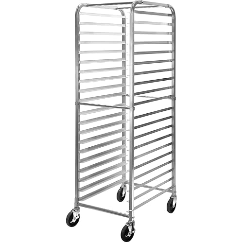 Bun Pan Rack, 20-Tier Commercial Bakery Racks with Brake Wheels, Aluminum Racking Trolley Storage for Half & Full Sheet, Speed Rack for Kitchen Home, Bread Baking Equipment, 26" L x 20.4" W x 70" H