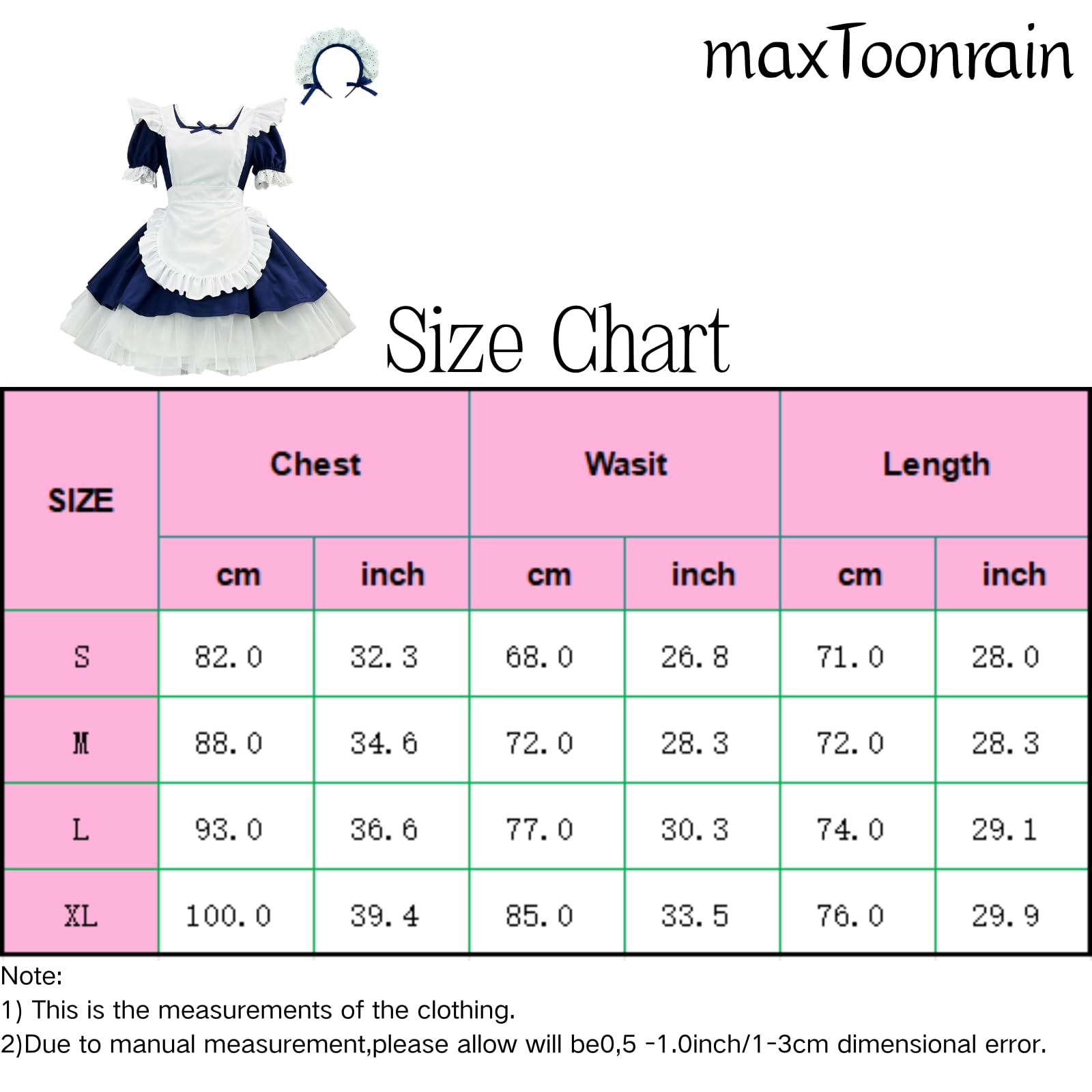 maxToonrain Maid Costume Women French Dress Lolita Valentines Day Gifts Maid Outfit Set for Womens Girls(4PCS)(Navy Blue,S) - Image 2