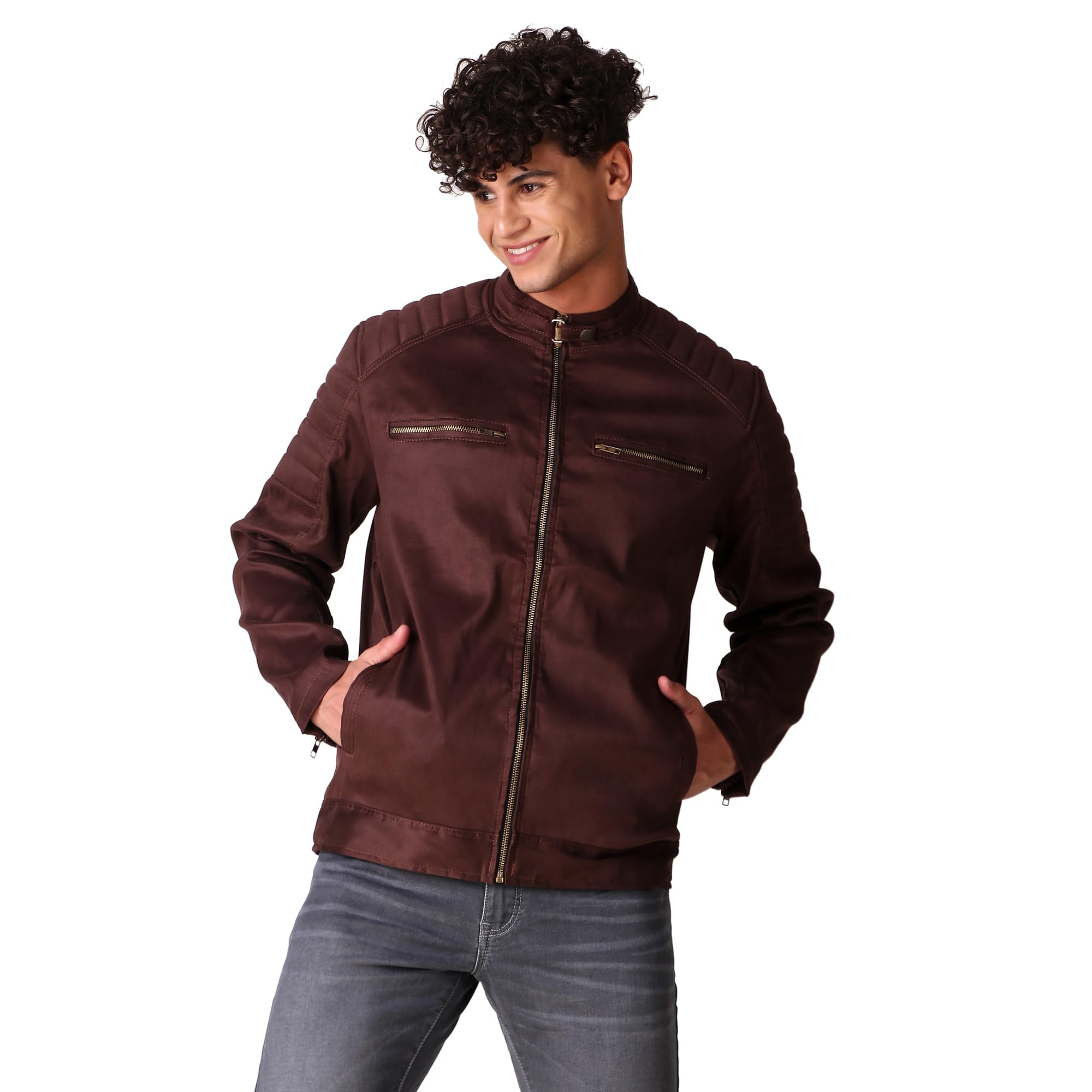 leather retail Men's Suede Coffee Faux Leather Jacket-picture-38