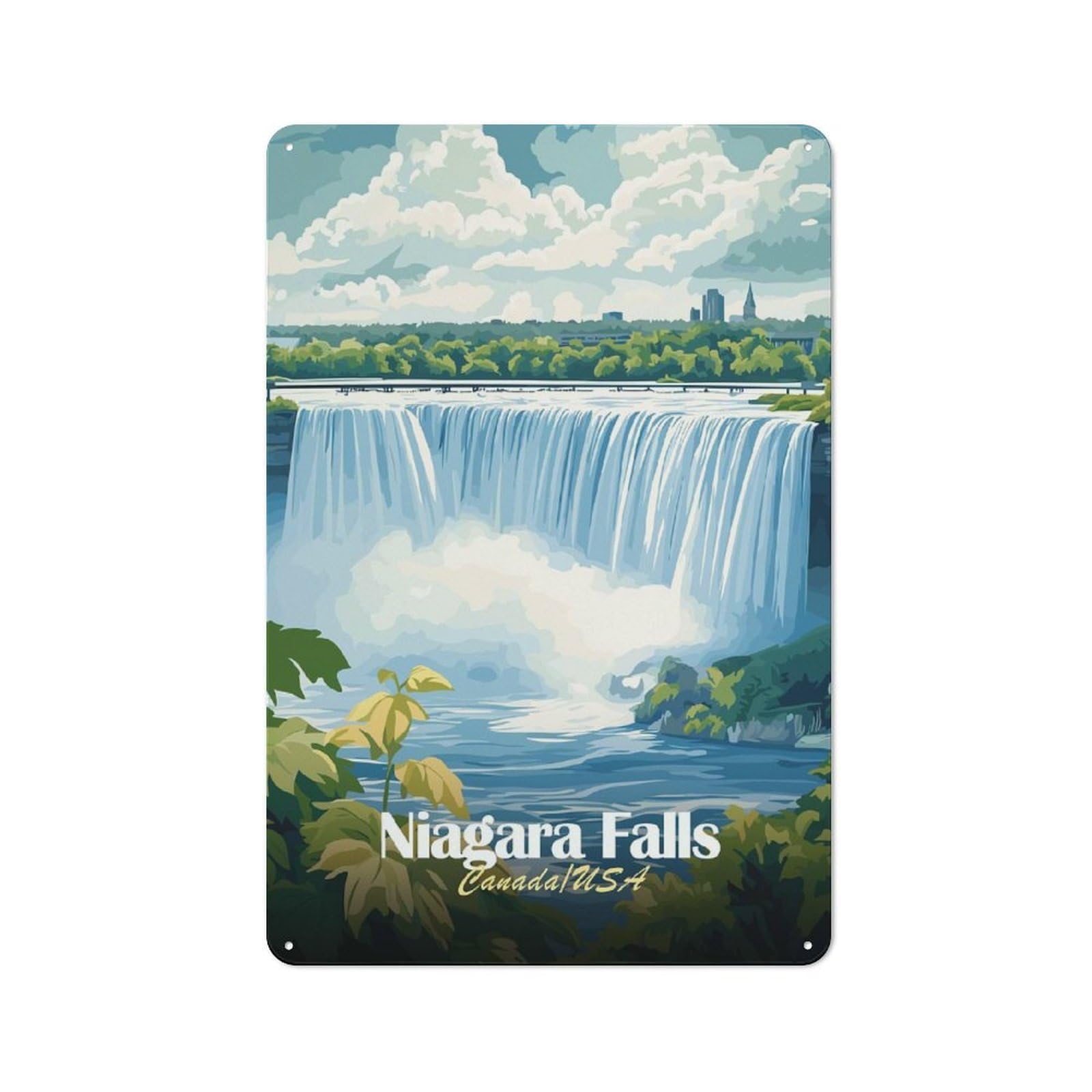 Junmoney Style-20 Tin Wall Plaque 30X20cm With Niagara Falls Canada Usa Illustration For Studio Or Craft Room, For Home Interiors, Feature Walls And Decorative Displays