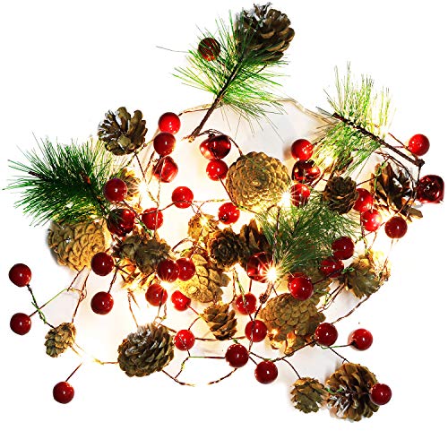 Outgeek Christmas String Light Creative Pinecone Bell Berries Decor Fairy String Light 20 LEDs String Light 6.56ft.