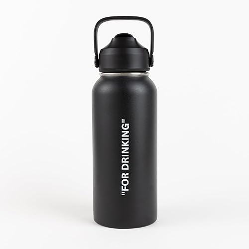 Rhea & Co. All Black For Drinking Botella de agua aislada de acero inoxidable con popote, tapa a prueba de fugas, 32 onzas