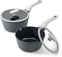 Vista 11 de PRICUSIS Cacerola antiadherente con tapa, olla no tóxica de 2 cuartos con picos vertedores, completamente recubierta, 100% apta para lavavajillas