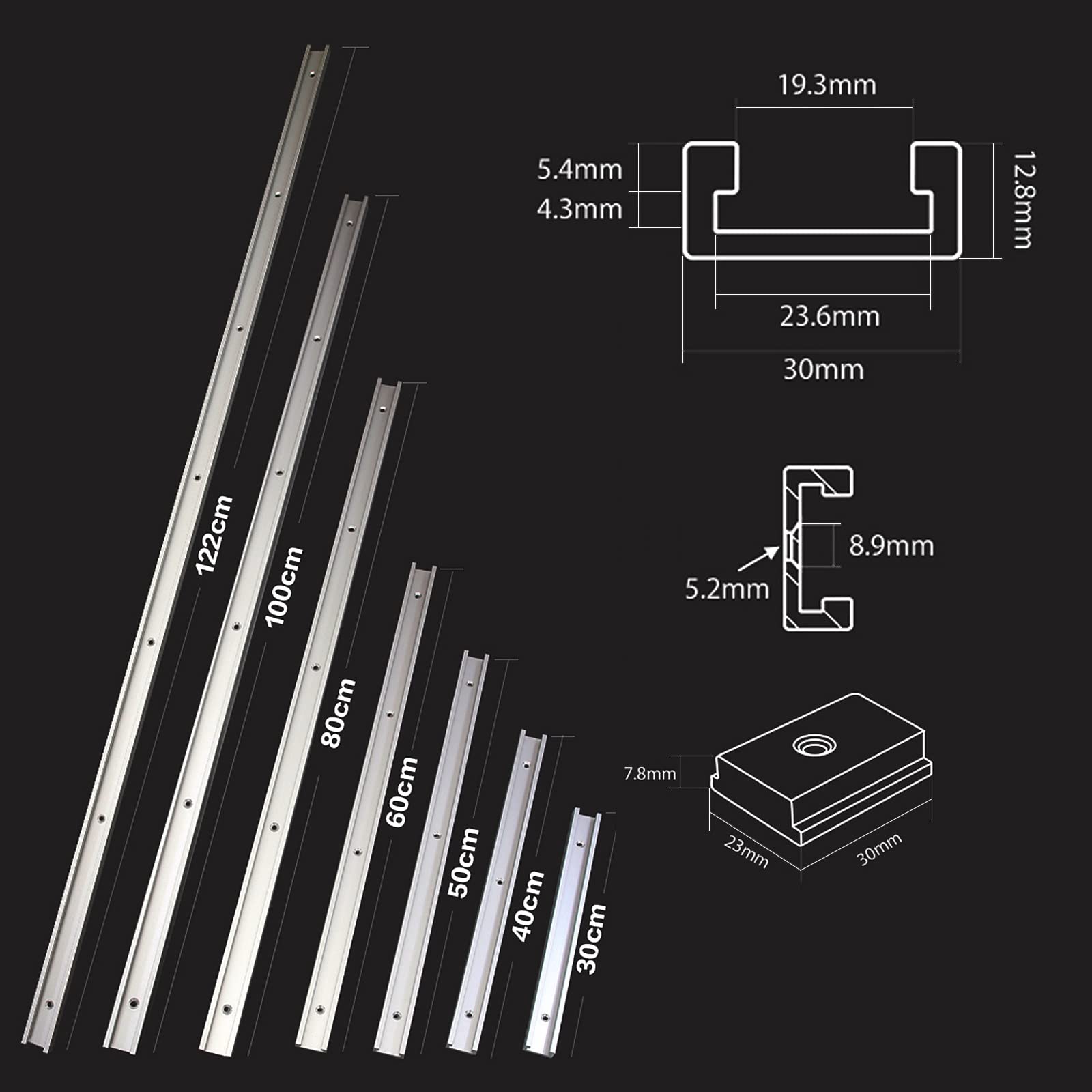 2Pcs Rail De Guidage Aluminium T Track T-Track 300 400 500 800 Mm, Woodworking Alliage D'aluminium Rail Bar Slider Woodworking T-Slot Mitre Track Fente De Montage De Gabarit Avec Vis
