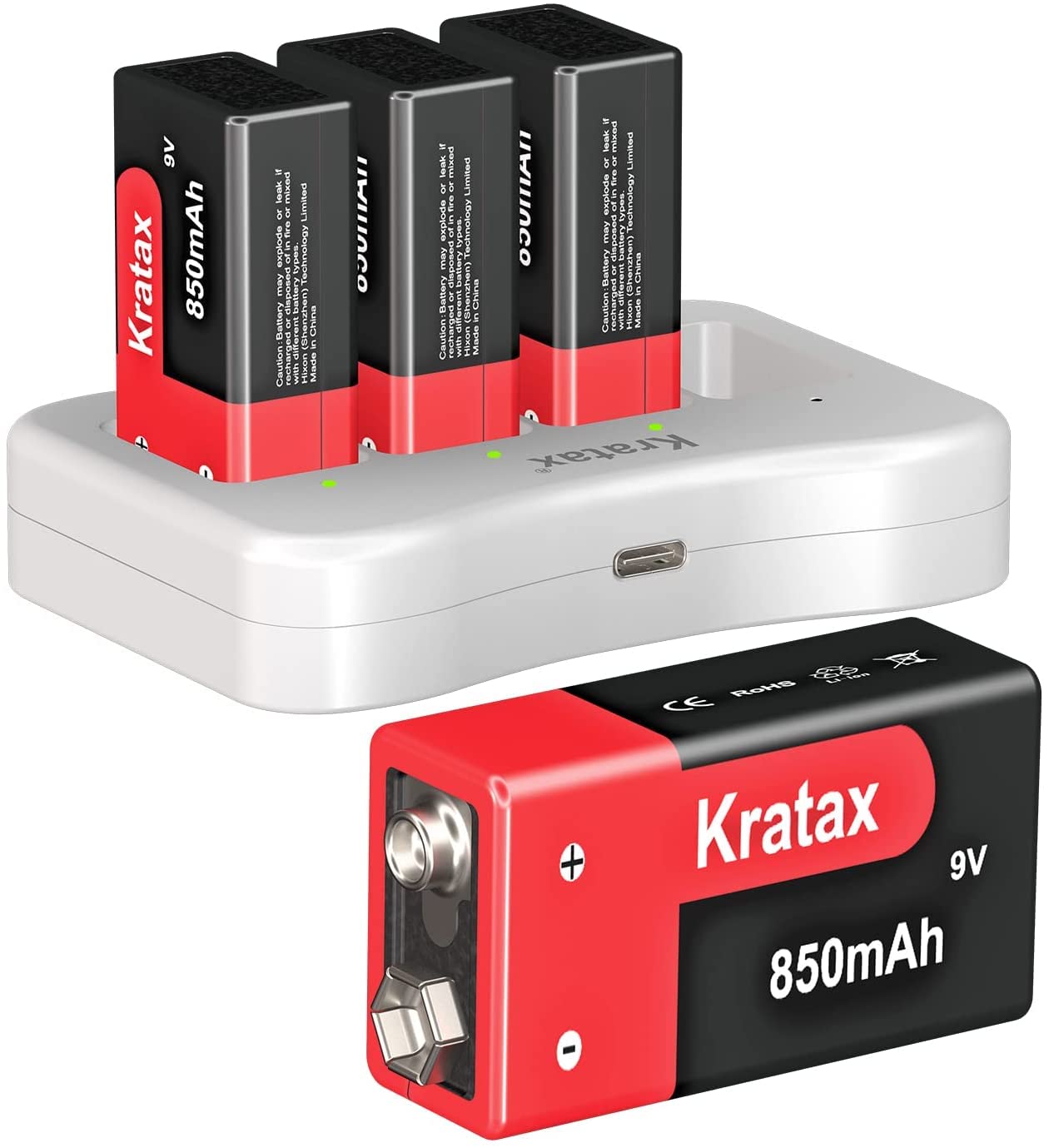 Buy 9V 850mAh Rechargeable Batteries and Charger,Kratax 9V PP3 Lithium