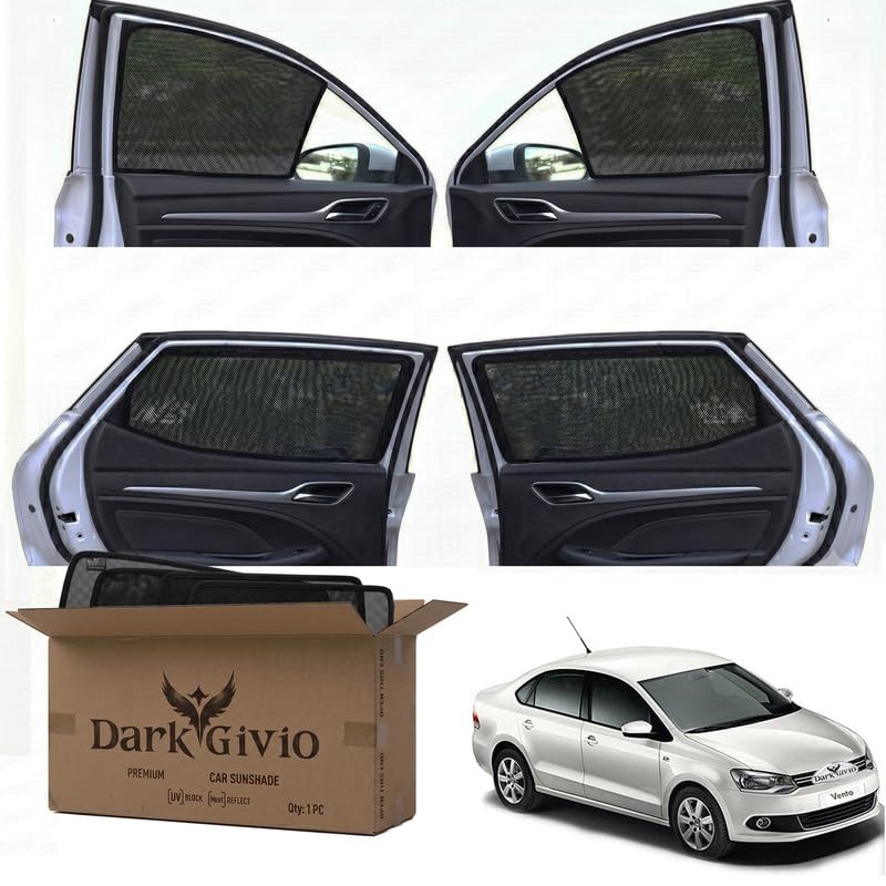 Image of Car Window Sun Shade Protector for Vento (2012 14) | Exact Fit Non-Magnetic Half Cut Sunshade (Set of 4 /6) | UV Blocker Side Window Car Curtains & Interior Accessory