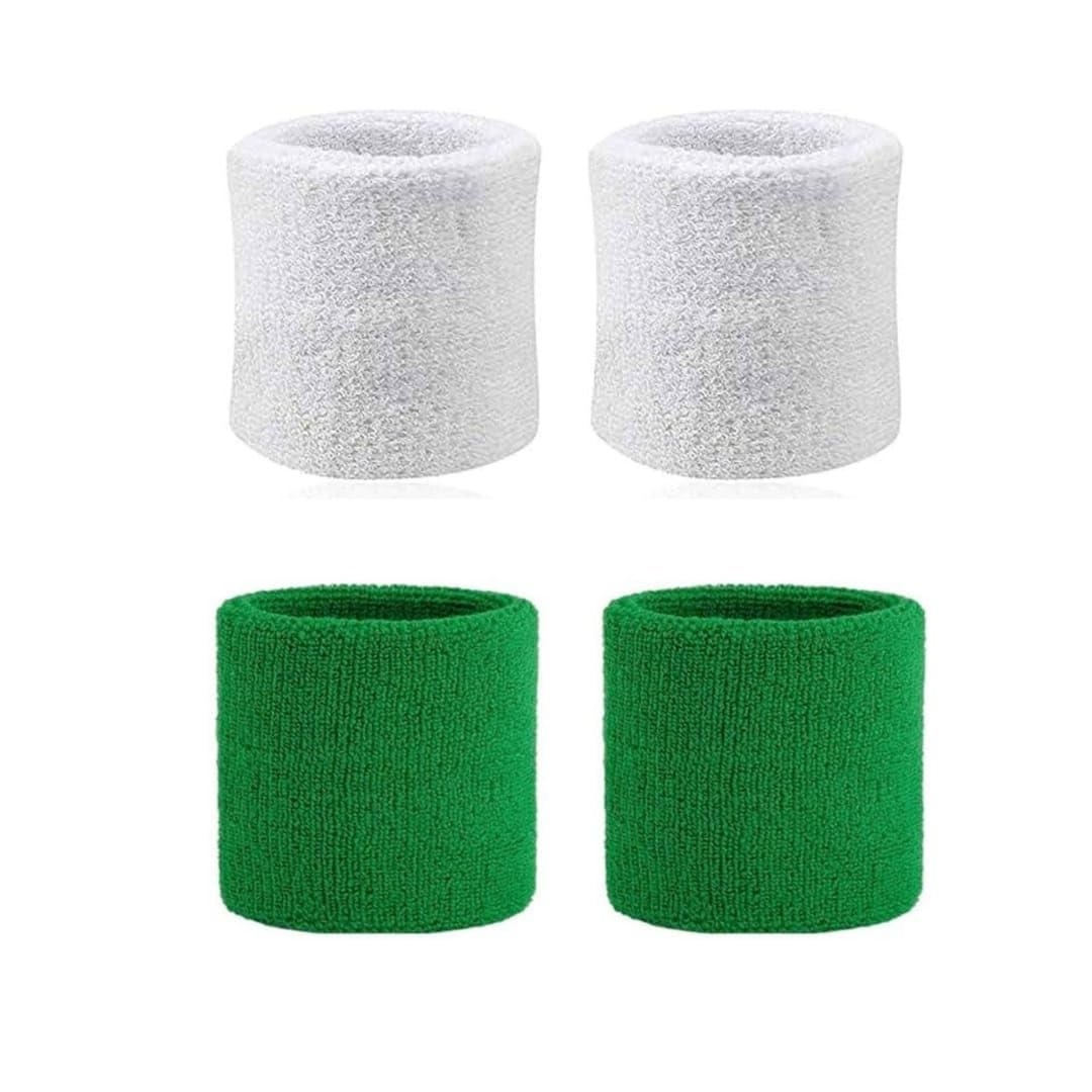 Natani Traders Sports Wristband, White and Green, 3 Inch, Soft and Lightweight, Athletic Absorbency (2 Pair)-image-32