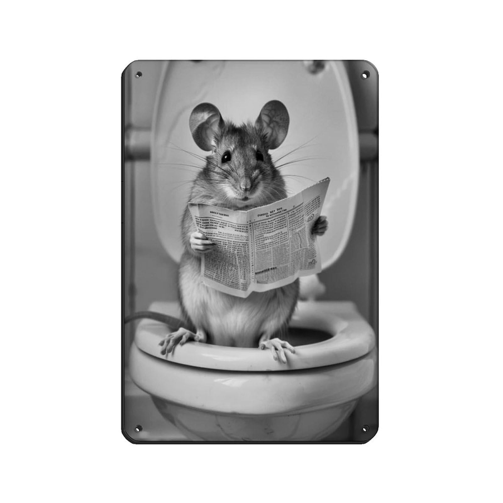 Lxwnze 20L X 30W Cm Mouse Sitting On The Toilet Reading A Newspaper Tin Sign Vintage Metal Pub Club Cafe Bar Home Wall Art Decoration Poster Retro 8X12inch(20X30cm)