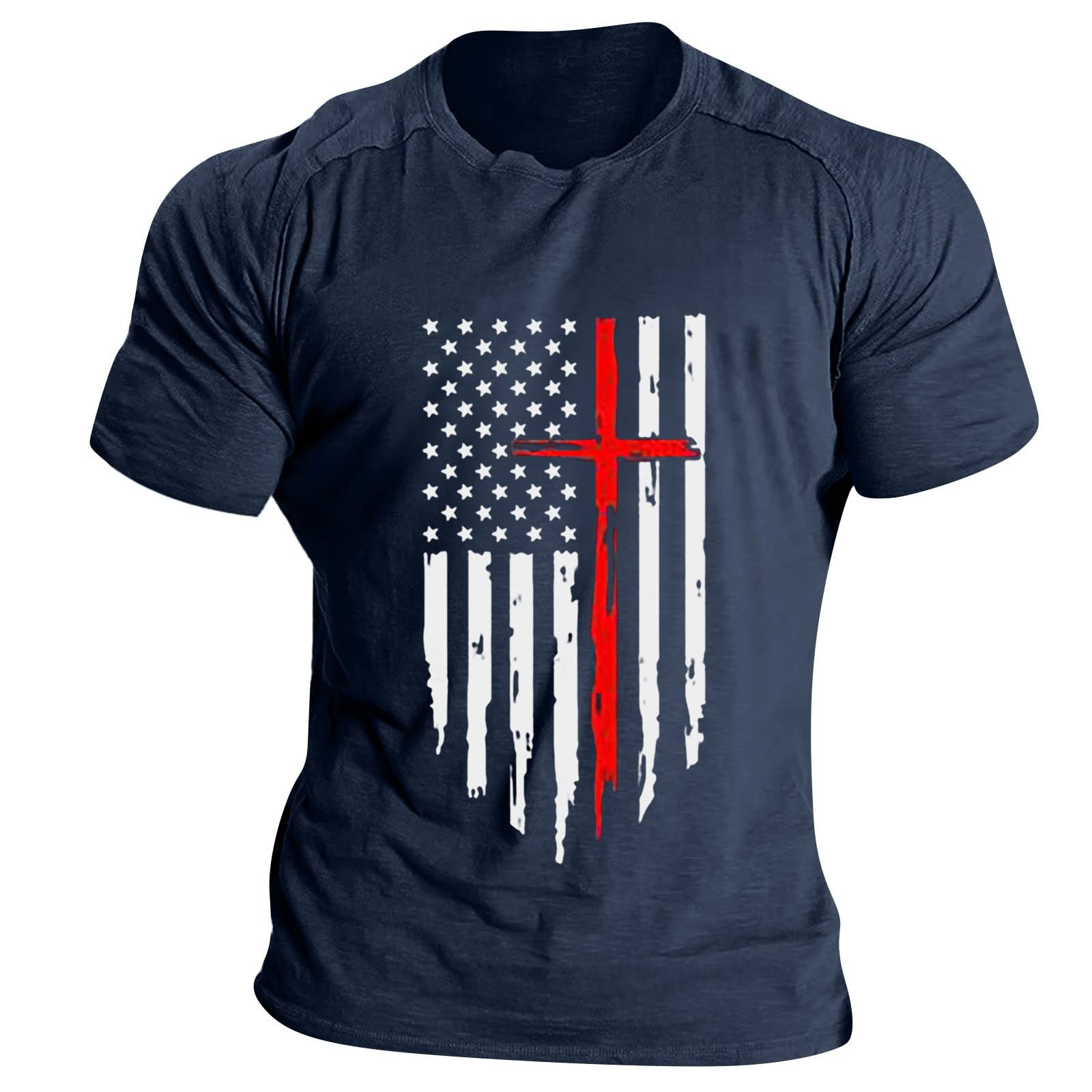 American Flag Patriotic Shirts for Men Independence Day Short Sleeve Crew Neck Tunic Blouses Gym Workout Muscle Shirts