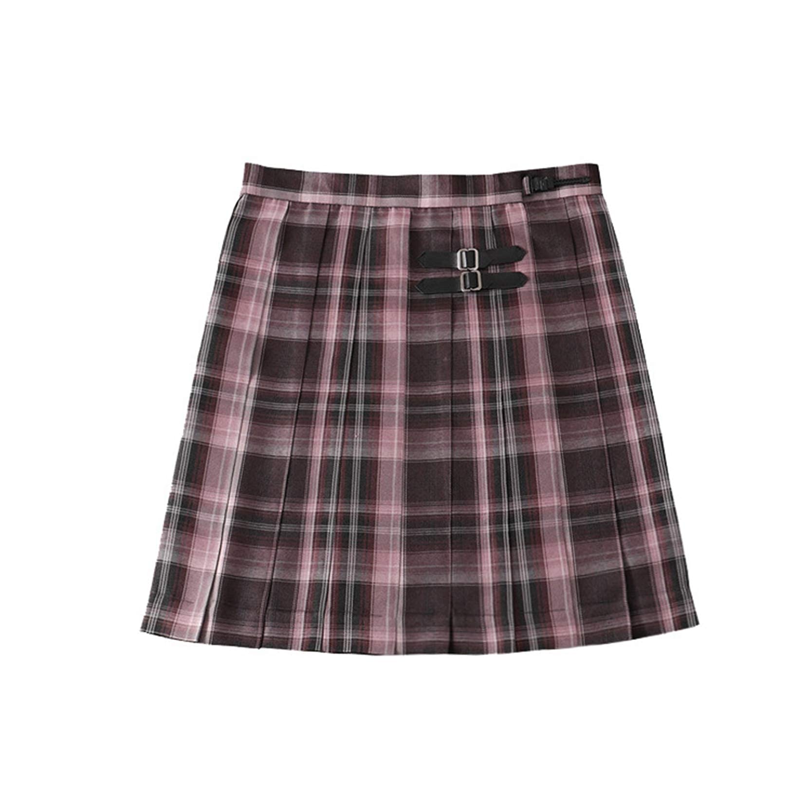 Women's Casual Skirts Women Skirt A-line High Waist Plaid Buckle Strap  Short Skirt Fashion Japanese Style JK School Uniform Pleated Skirts (Color