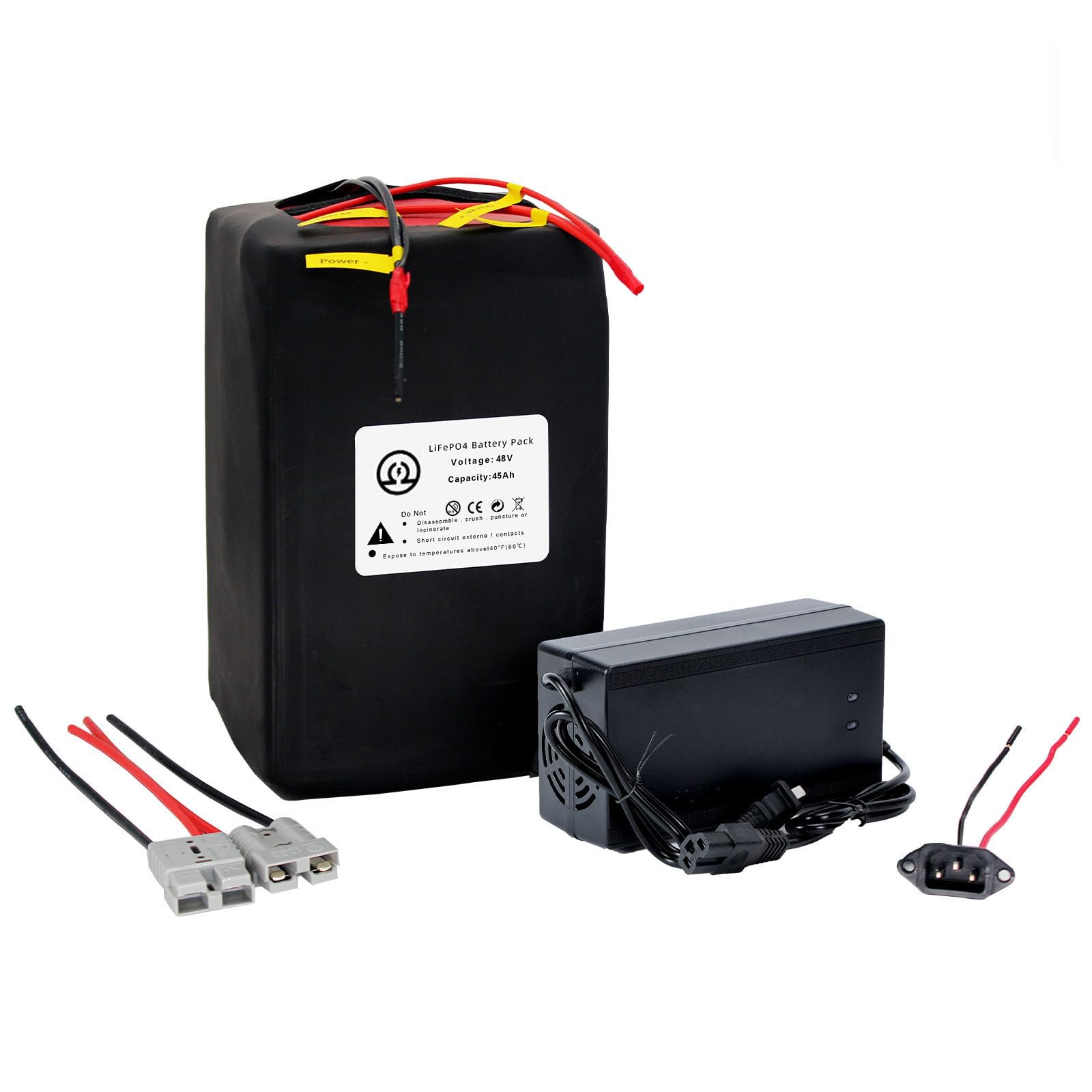 48V 52V 45Ah Lithium LiFePO4 Ebike Battery with 5A Fast Charger50A BMS for 250W-3000W Motor