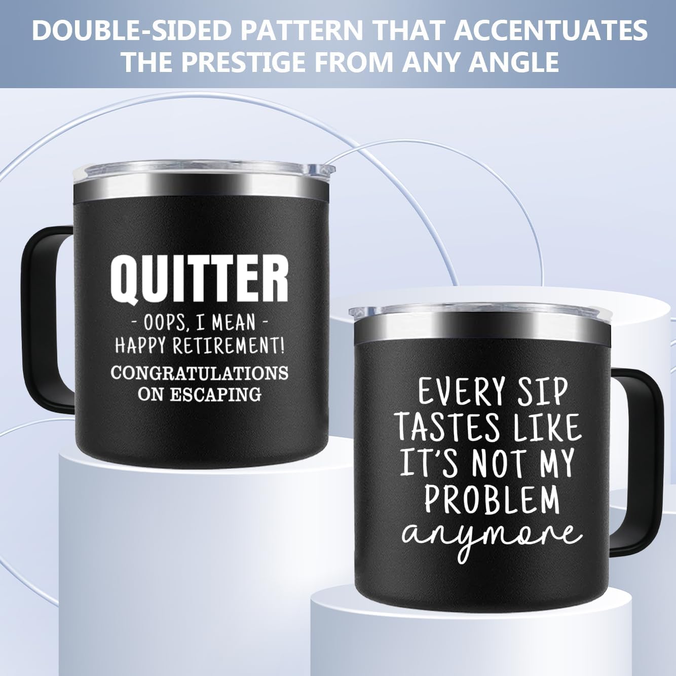 Funny Retirement Gifts For Men - Quitter I Mean Happy Retirement Coffee Mug with Handle, 14oz Retired Cup Mug Xmas Gifts for Coworker Leaving,Teachers,Doctors, Boss,Friends,Dad Black