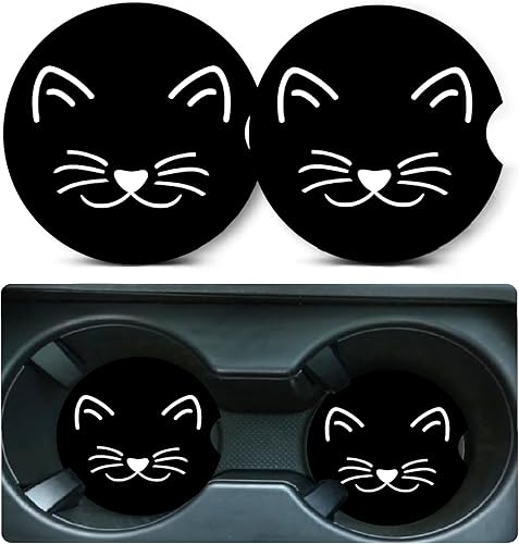 Posavasos de automóvil para portavasos, paquete de 2 portavasos de automóvil de gato, tapete de goma antideslizante de tamaño universal de 2.75