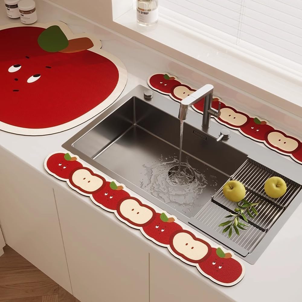Faucet Long Narrow Drainage Pad for Kitchen Bathroom Countertop Absorbent - Red