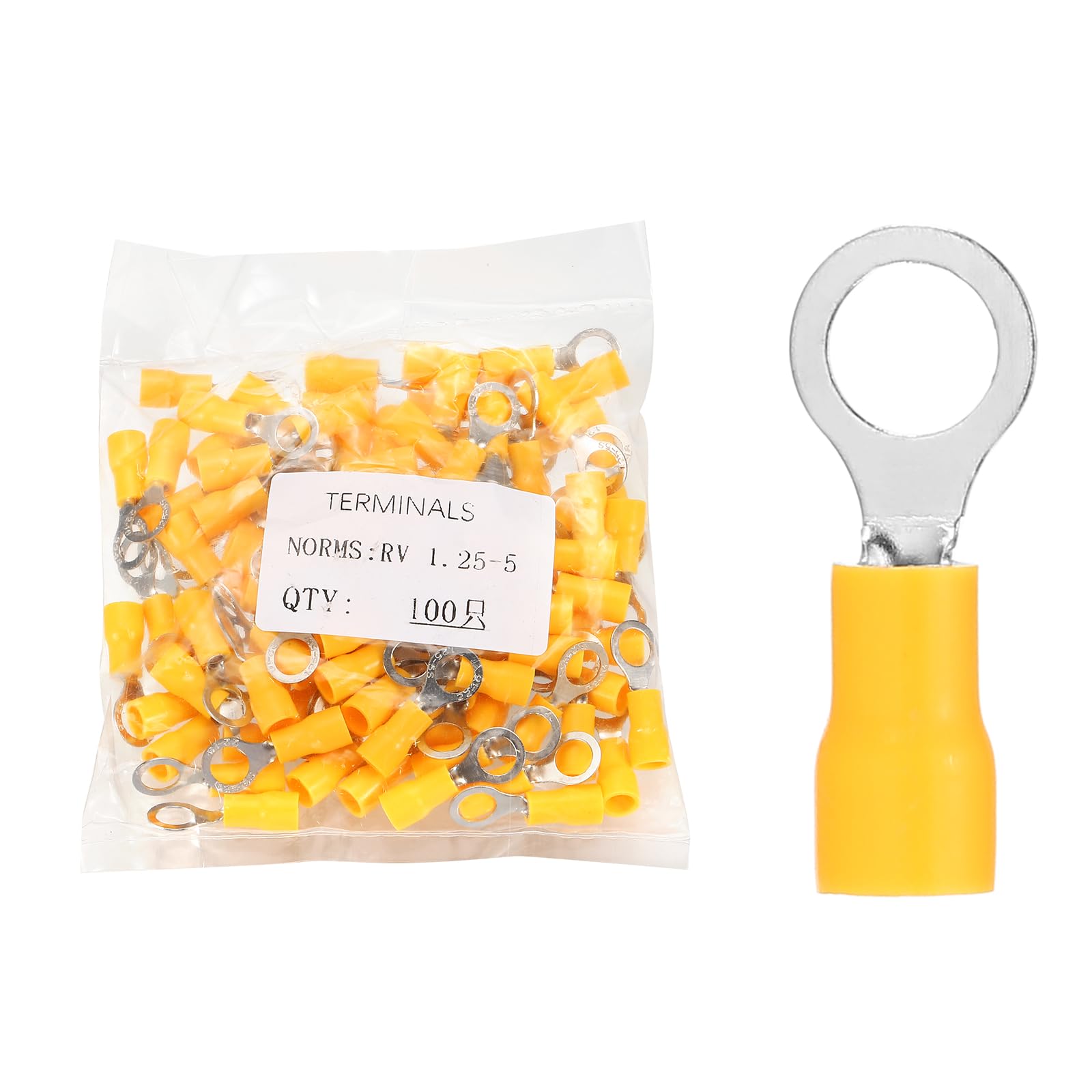sourcing map 100pcs Terminals Ring Connectors #10" Tinned Copper Insulated Ring Crimp Terminals 22-16 Gauge for Electrical Industrial Chemical Project, Yellow