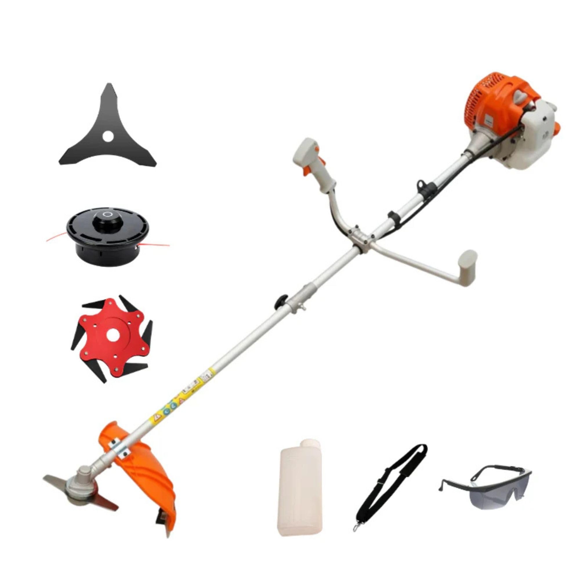 Desbrozadora Gasolina 52cc 2 Tiempos 51.7cc – Cortabordes Potente para Hierba Alta y Maleza, Incluye Cuchilla Metálica y Cabezal Nylon, Arnés Profesional para Jardín y Fincas