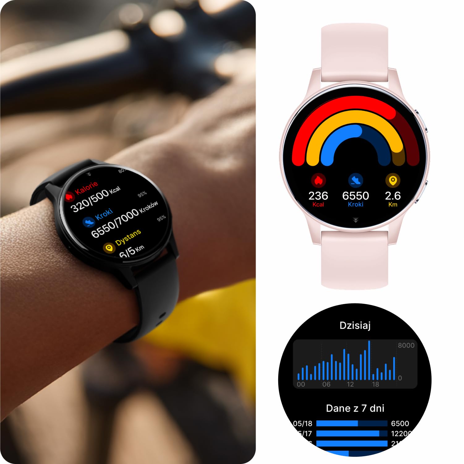 Forever Reloj inteligente IGO Watch 4 para mujer - AMOLED táctil, reloj redondo, monitor de sueño, deportes, fitness, alertas SMS, Bluetooth, resistente al agua IP67, blanco/rosa, 2 rayas, reloj