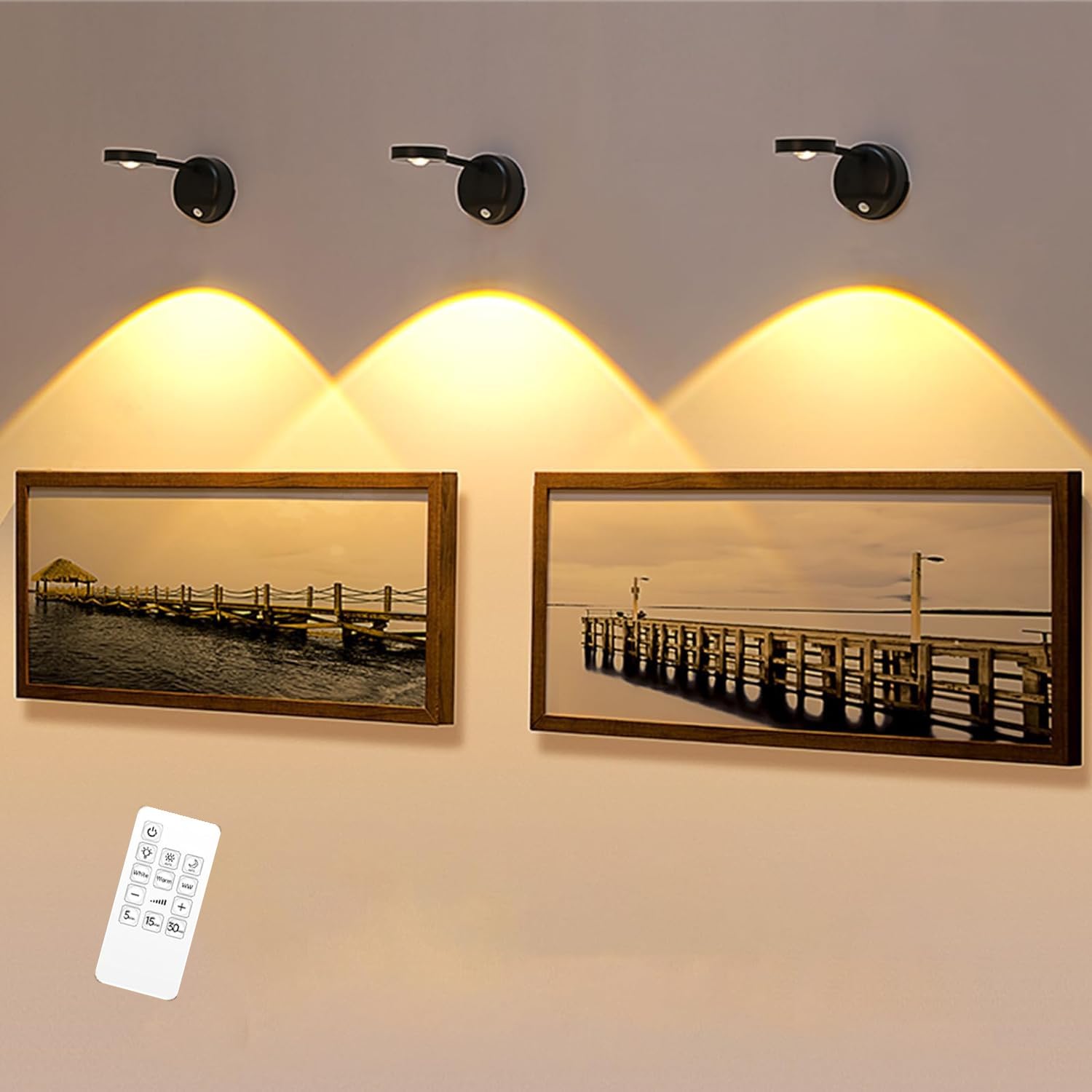 Mixtooltoys Black Motion Sensor Wall Light Rechargeable Led Spotlight Flexible Rotate Bedside Reading Lamps With 3 Color Temperature For Picture, Mirror, Hallway (, 2 Pack- Remote Control)