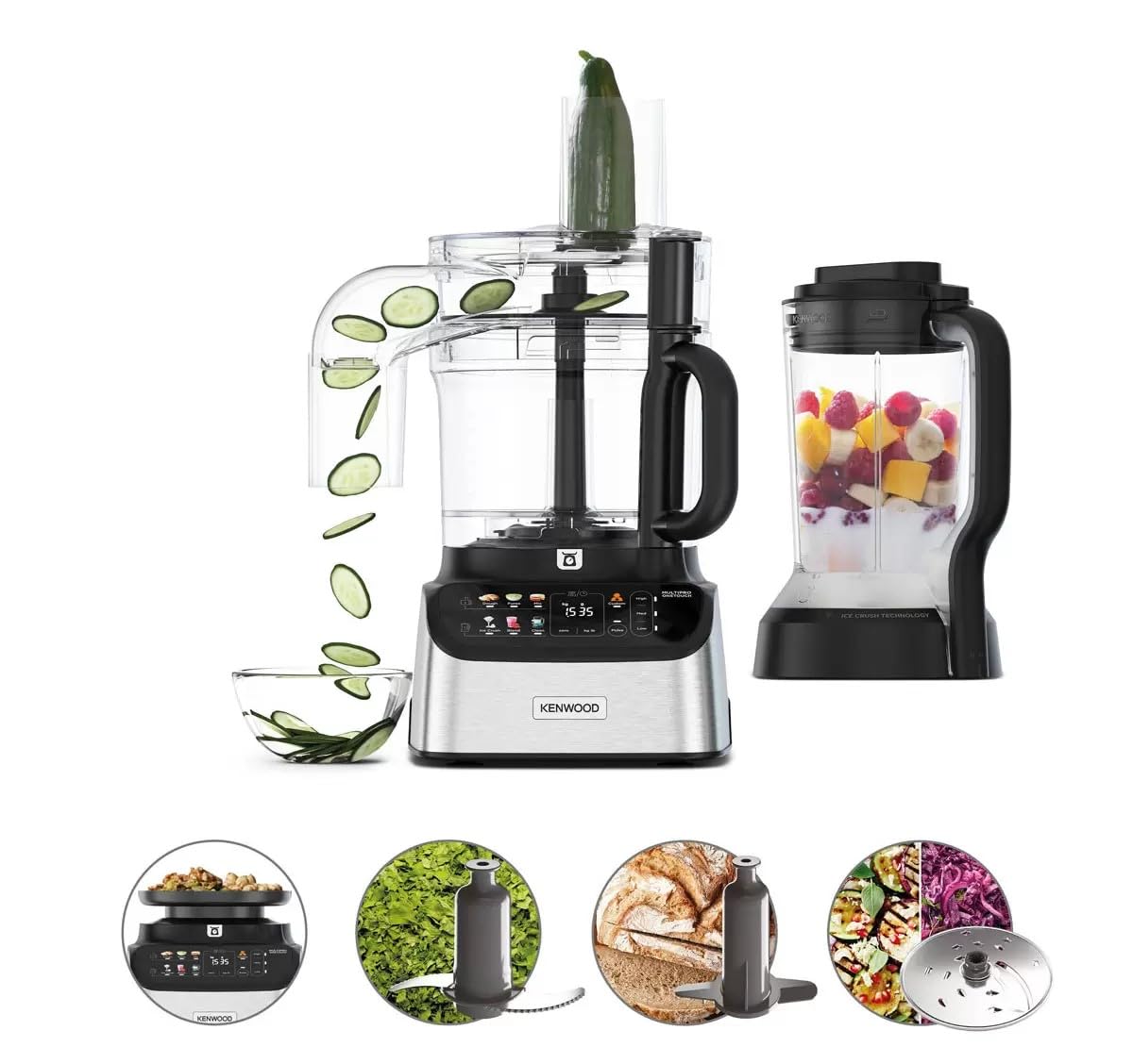 Kenwood MultiPro OneTouch FDM73.480SS - Robot de cocina compacto y batidora de pie, 6 accesorios, 6 programas automáticos, velocidad variable y función de pulso, báscula integrada, 1000 W, color