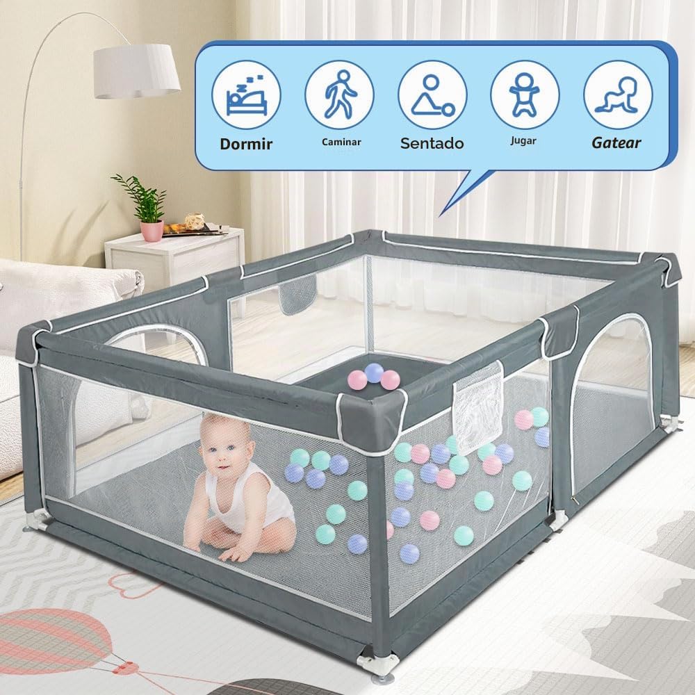 Parque infantil modulable, 120 x 160 x 66 cm, tejido Oxford/con bolsa de almacenamiento/seguro y cómodo, actividades para padres e hijos (gris oscuro/negro) (gris oscuro)