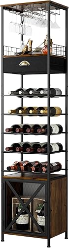 EYOCAL Armario de bar independiente para vino, estante de almacenamiento de licor con cajón de soporte de vidrio y puerta para sala de estar, bar en