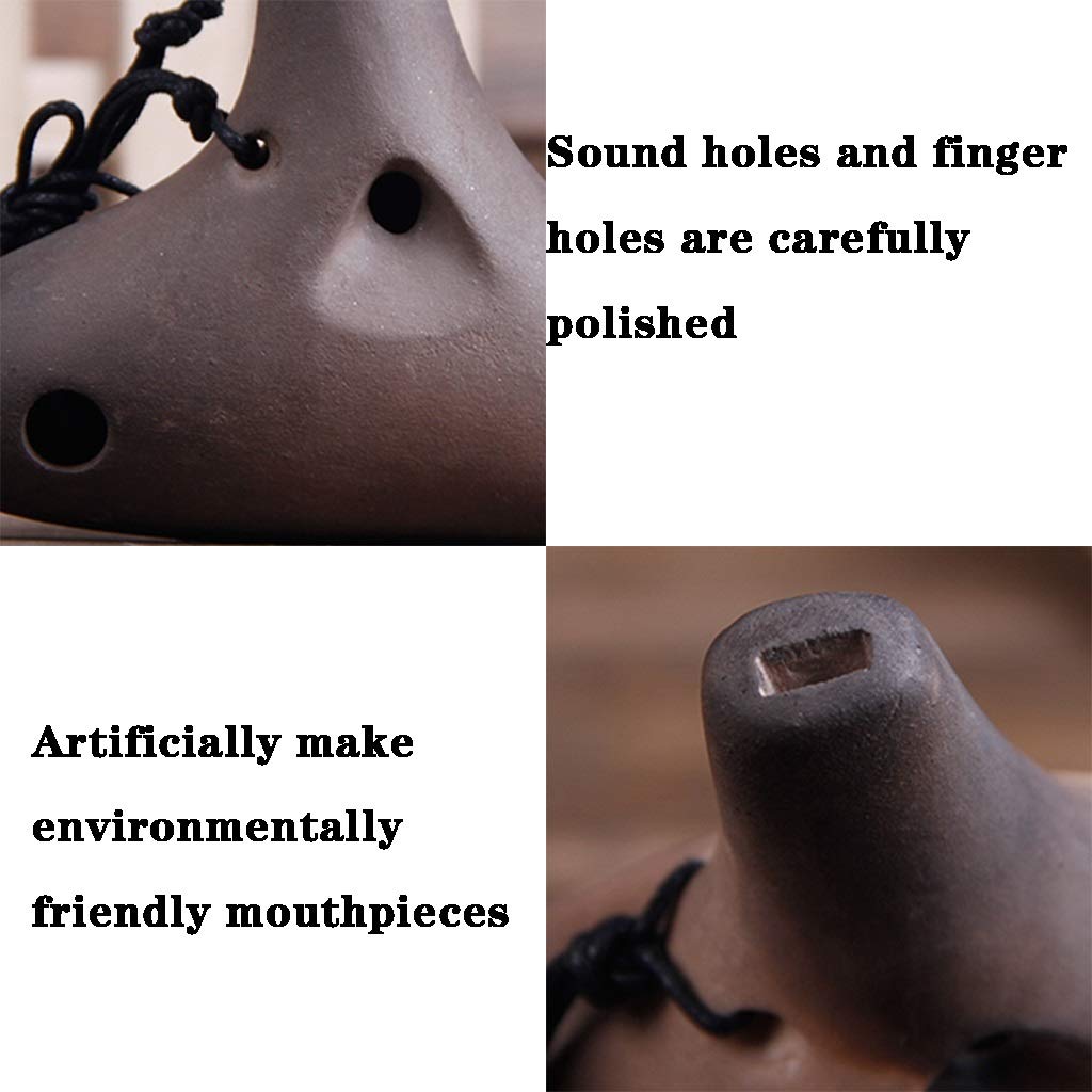Okarina, 12-Loch Alto C Clay Ocarina, Stofftasche + Schlüsselband + Unterrichtsmaterialien
