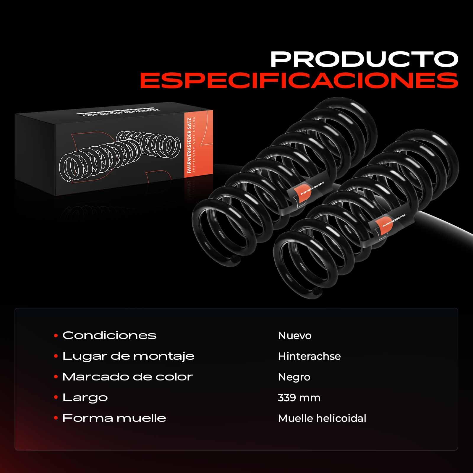 Frankberg 2 muelles de suspensión del eje trasero 2023241804 | Compatible con: Clase E W210, Clase C Modelo T S202, Clase C W203