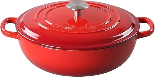 EDGING CASTING Horno holandés de hierro fundido esmaltado con cazuela poco profunda con mango doble, 3.8 cuartos de galón, rojo disponible en Yaxa Costa Rica