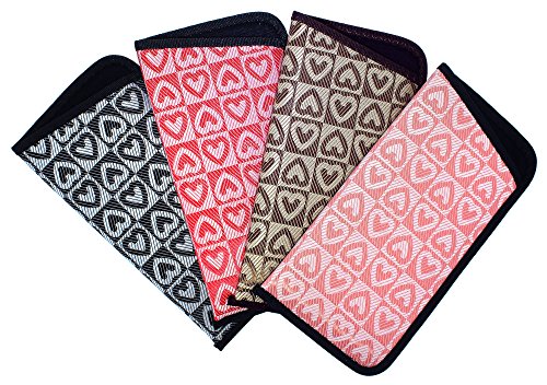 EAR MITTS 4 Pack Soft Slip In Eyeglass Case For Women, Checkered Hearts, Color Assortment
