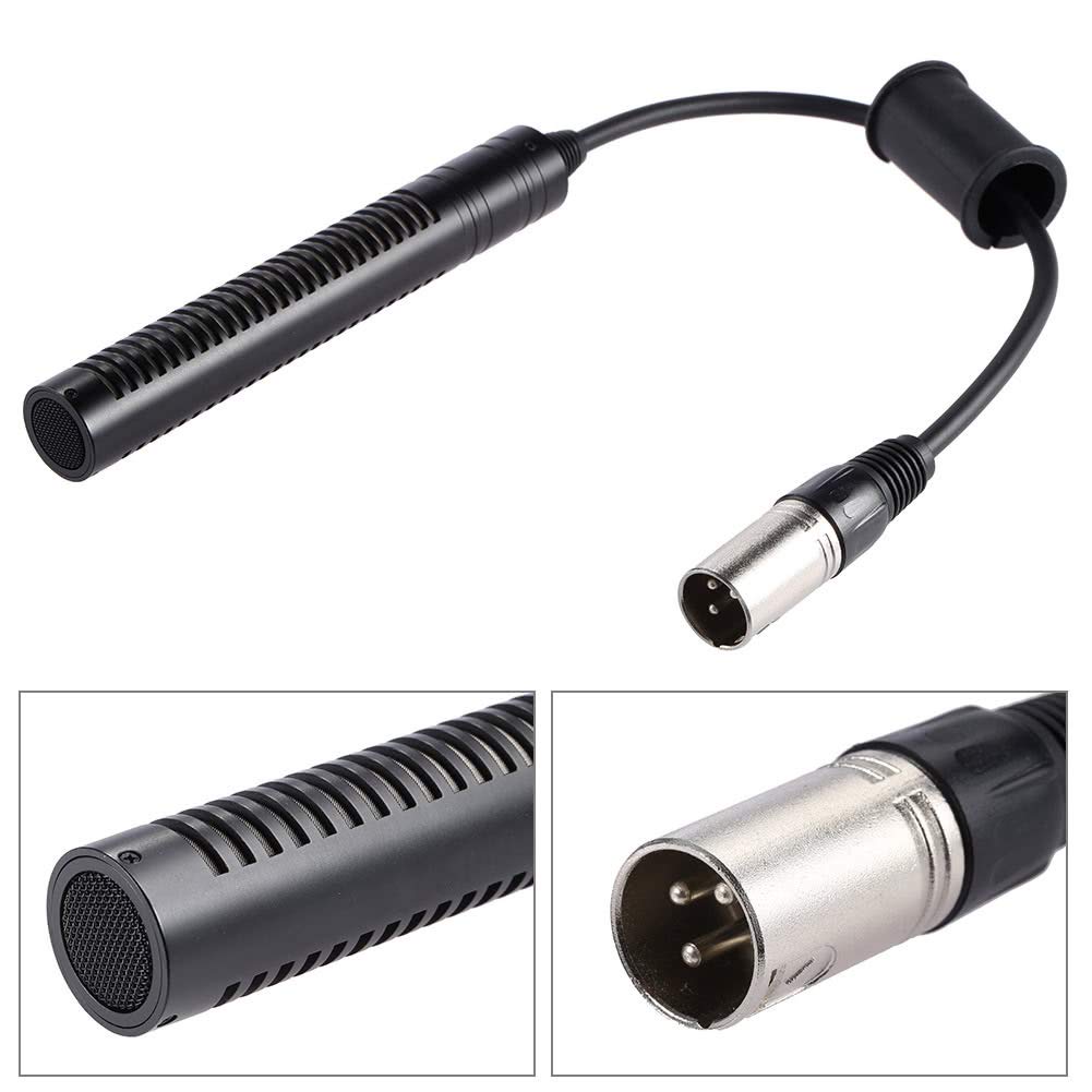Keenso Microfono a condensatore, Microfono per videocamera Stereo Microfono per Registrazione Video Anti-interferenza unidirezionale (Nero)