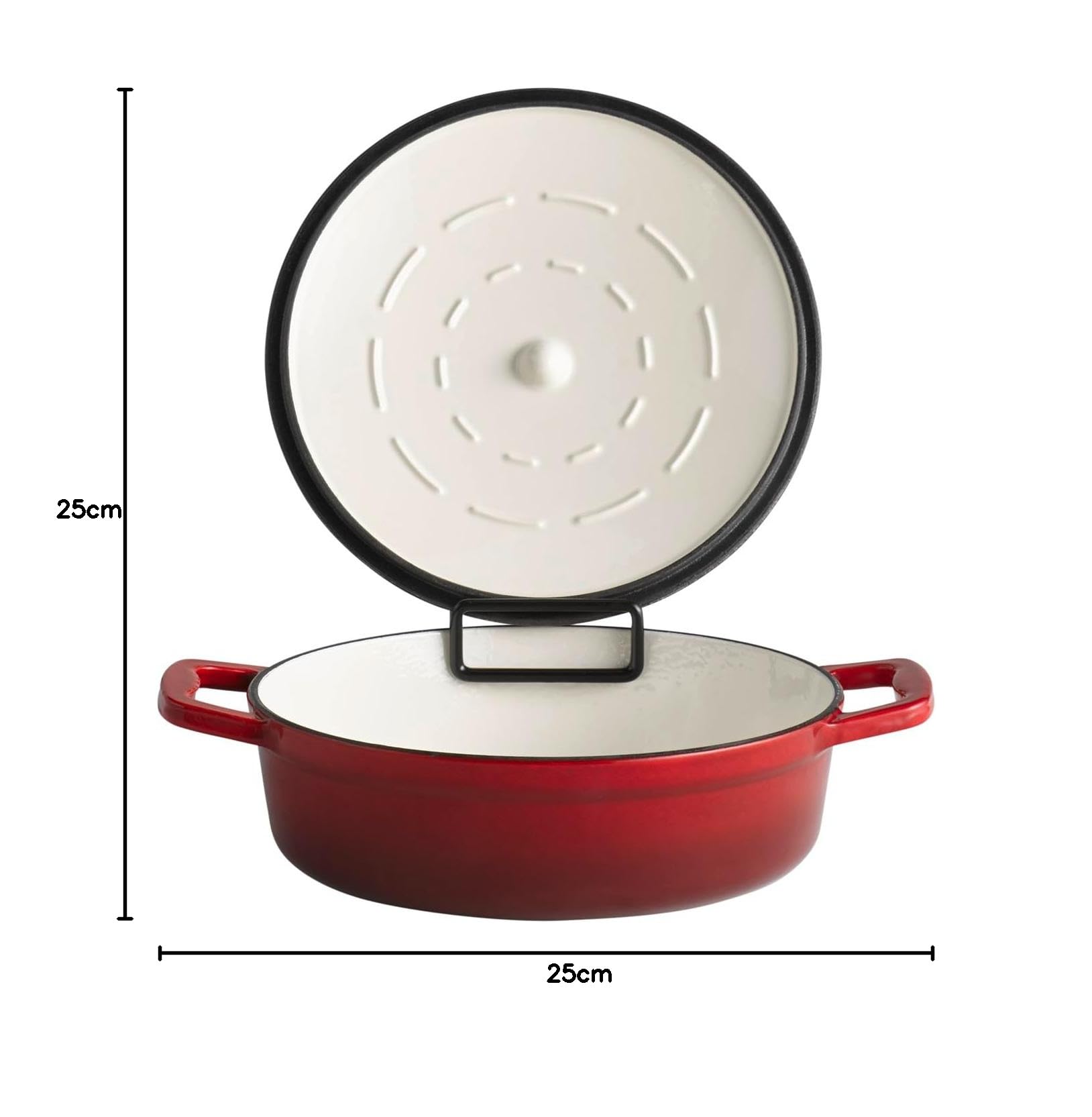 APS 88300 brytfanna z pokrywką "5 STARS", żeliwo, nadaje się do płyt indukcyjnych, odporna na piekarnik, z uchwytem na pokrywkę, Ø 25 cm, 2,5 litra, czerwona