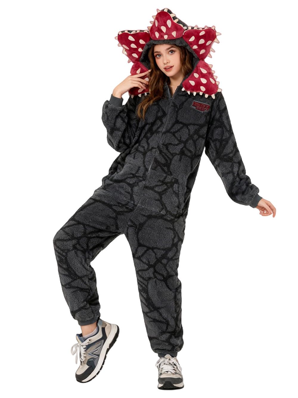 Demogorgon Hooded Jumpsuit Long Sleeve Pajama Hoody Onesie Loungewear Fuzzy Fall Winter Warm Thermal Fluffy