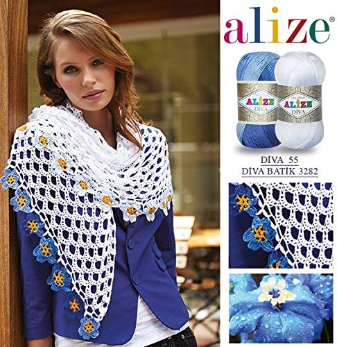 Alize Diva Silky Effect 100% Microfiber Acrylic Yarn Thread Crochet Art Lace Craft Lot Of 2 Skeins 200Gr 766Yds Hand Knitting Yarn (55) #TOP2