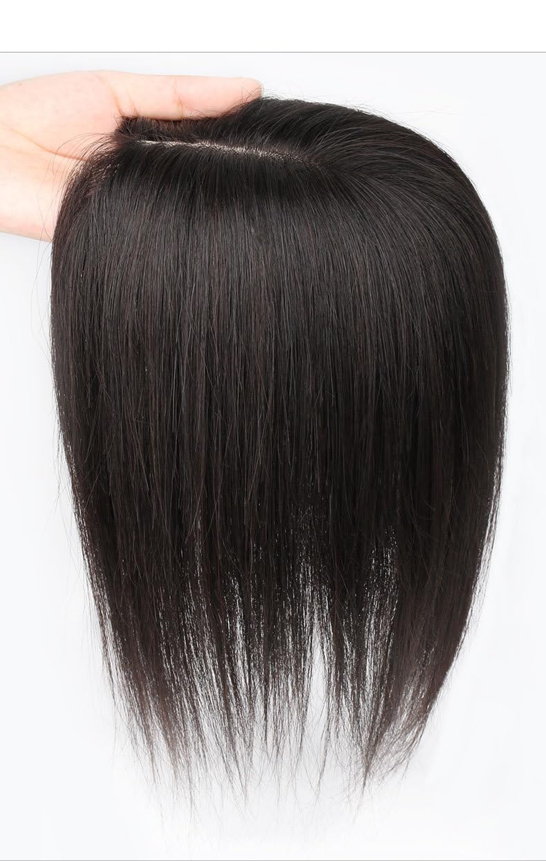 3.9x5.1inch Black Swan Base Clip in Toppers Straight Human Hair Wiglet Hairpiece for Women Thin Hair (Mocha brown,25cm)
