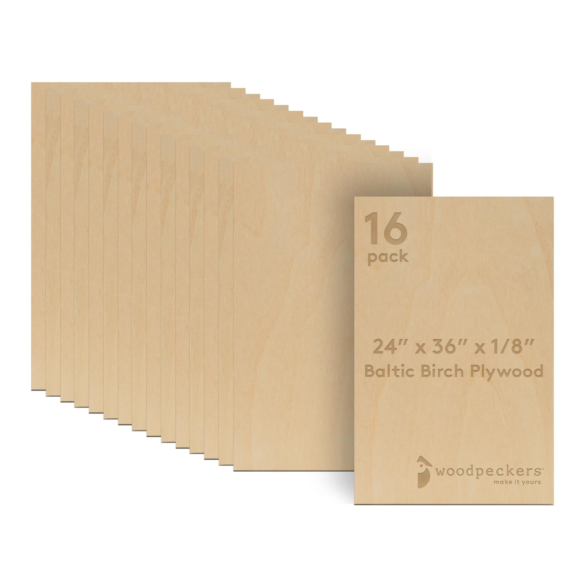 Baltic Birch Plywood 24 x 36 x 1/8 Inch - 3 mm Craft Wood, Pack of 16 B/BB Grade, Stronger Than Basswood Sheets or Balsa Wood, Perfect for Laser, CNC