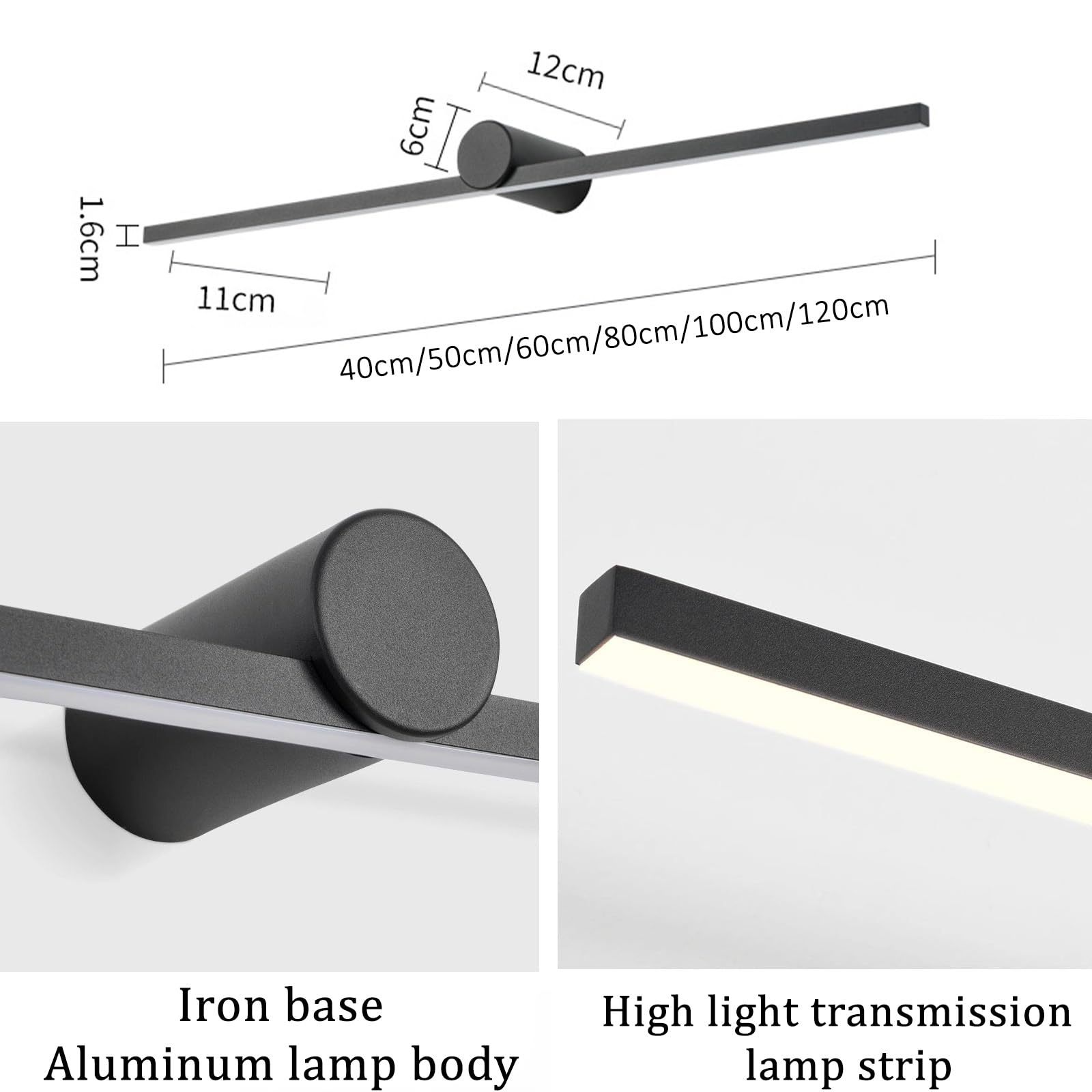LED Spiegelleuchte Bad Wandleuchten Modern Innen Lange Wandlampen Badezimmer Aluminium Wandbeleuchtung Bilderleuchte für Wohnzimmer Küche Badschrank Schminktisch (Weiß Warmes Licht,50cm)
