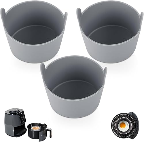 Molde de silicona para huevos de 3 piezas para freidora de aire, moldes de silicona antiadherentes de 3 x 2.2 pulgadas para freidora de aire, moldes