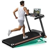 Treadmill with 0-15% Auto Incline, 3.5HP Quiet Brushless Foldable Treadmills for Home, Small Space Portable Running Walking Machine, 300 Lbs Capacity with Bluetooth APP & Pulse Monitor