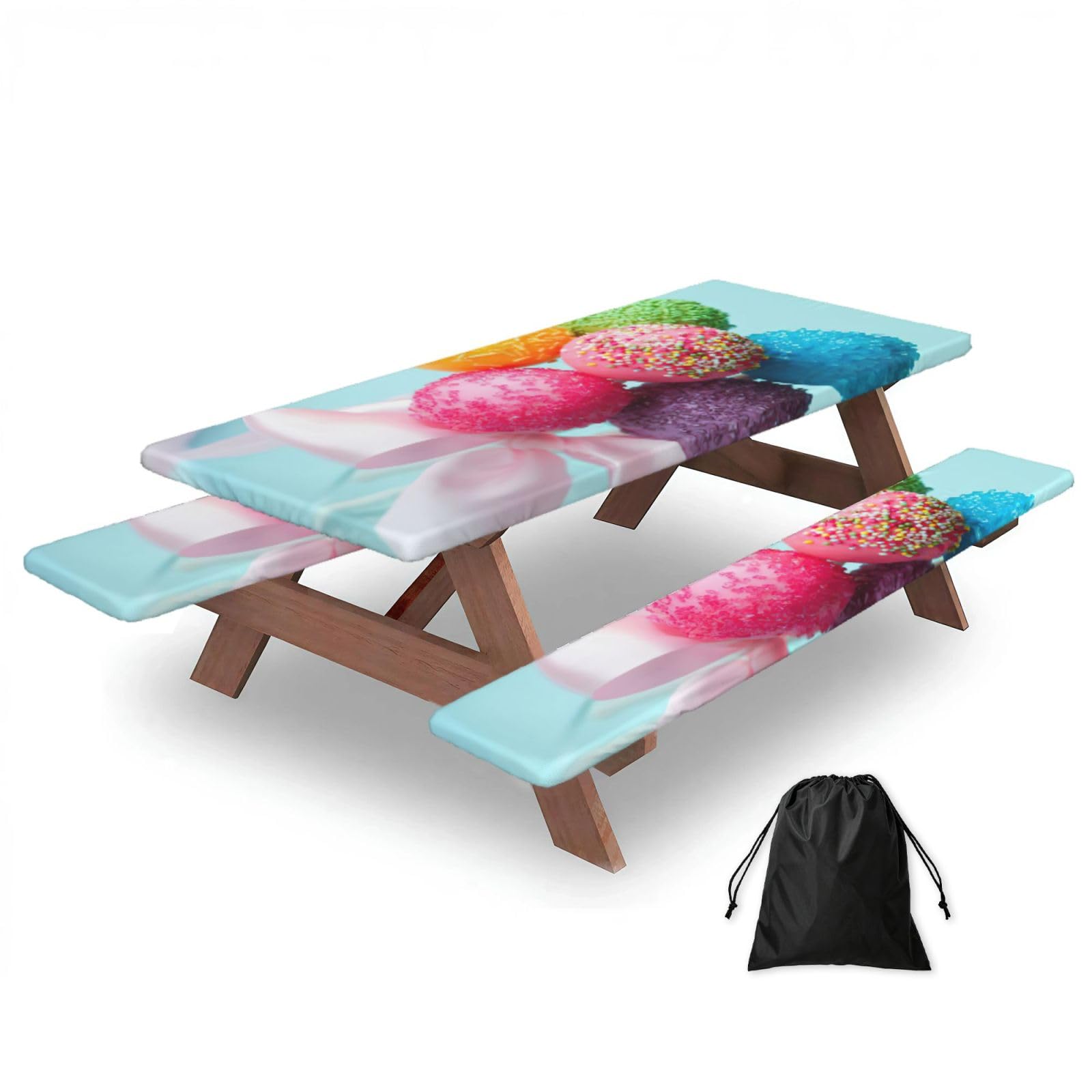 Yqxwjl Black Candies Print Camping Essentials Waterproof Camping Table And Bench Cover With Drawstring Bag 183 Cm
