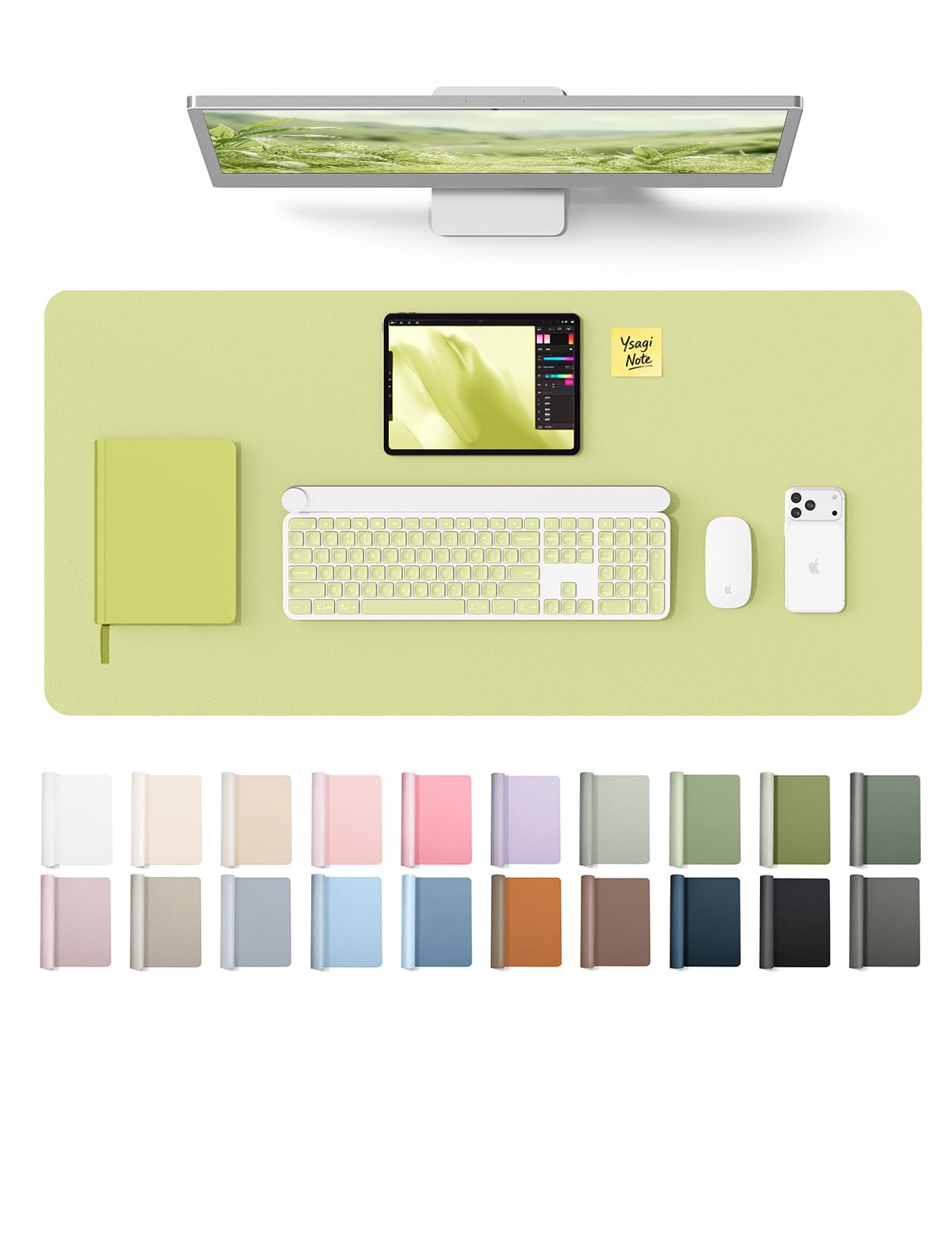YSAGi Peak Green Desk Protector Mat | Large PU Leather Mouse Pad for Office & Home - main product image