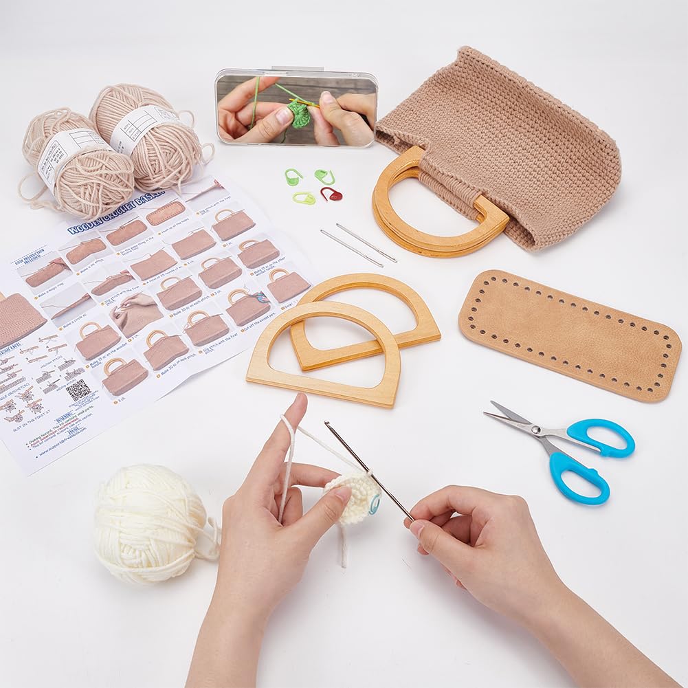 FREEBLOSS Borse Uncinetto Kit Borse Uncinetto Marrone Kit Uncinetto Kit Uncinetto Principianti Kit Uncinetto Completo Crochet Kit Kit Borsa Uncinetto Fai Da Te Kit Uncinetto Adulti con Istruzioni