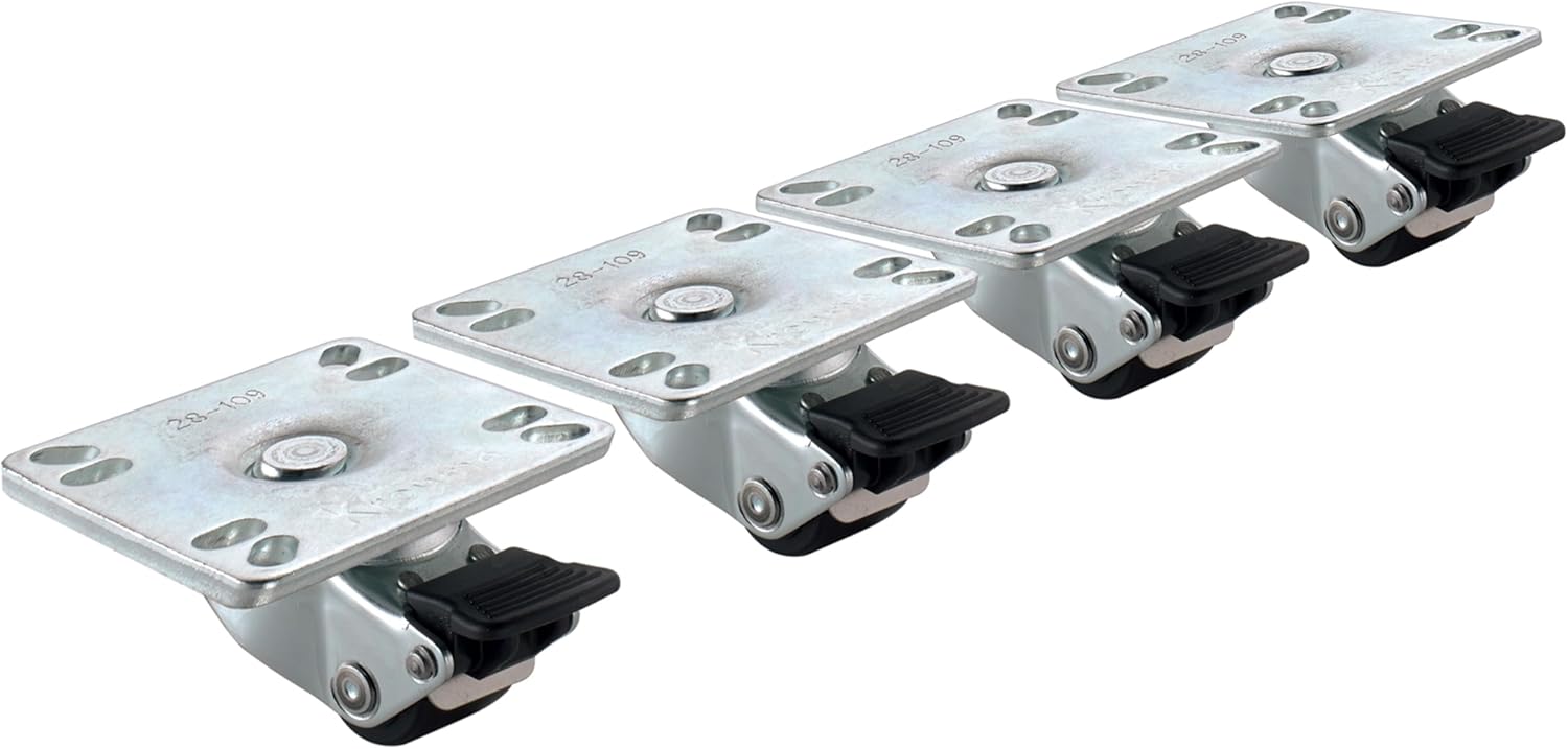 Krowne 28-109S Plate Caster, 2 Overall Ultra Low Profile, 1 Wheel Diameter, 3-1/2 x 3-1/2 Front Brake, 200 Lbs Per Caster Load Capacity, Raises Height of Equipment, Set of 4