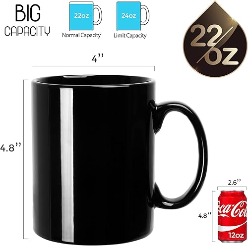 Miniatura 2 de Taza de café extra grande de 22 onzas, taza de té gigante de cerámica lisa Harebe Boss de gran capacidad y asa para papá y hombre, color negro