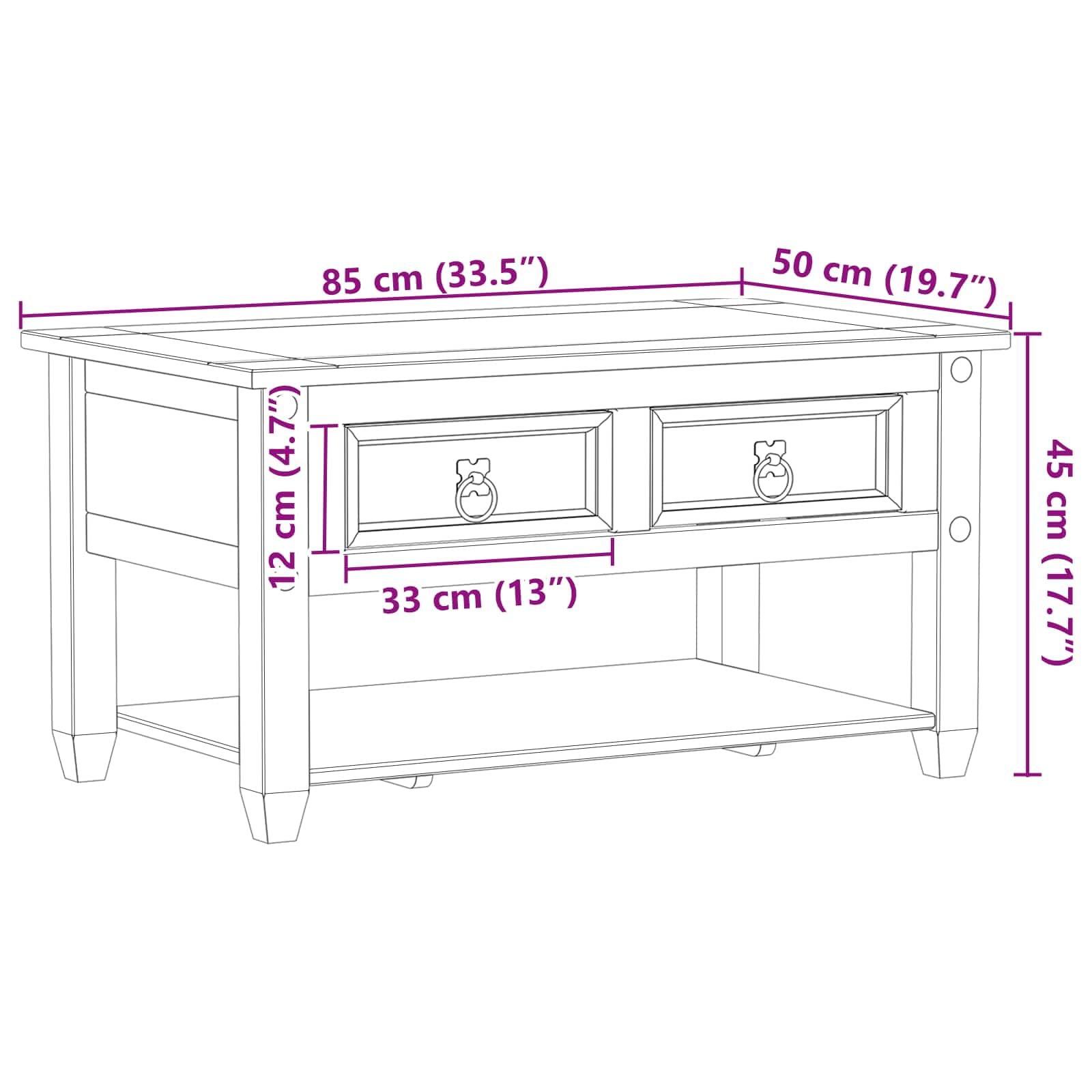 vidaXL Couchtisch Weiß 85 x 50 x 45 cm Massives Kiefernholz, Beiger rechteckiger Eichentisch, rustikale Optik mit viel Stauraum, kompakte Wohnzimmermöbel, täglich nutzbar