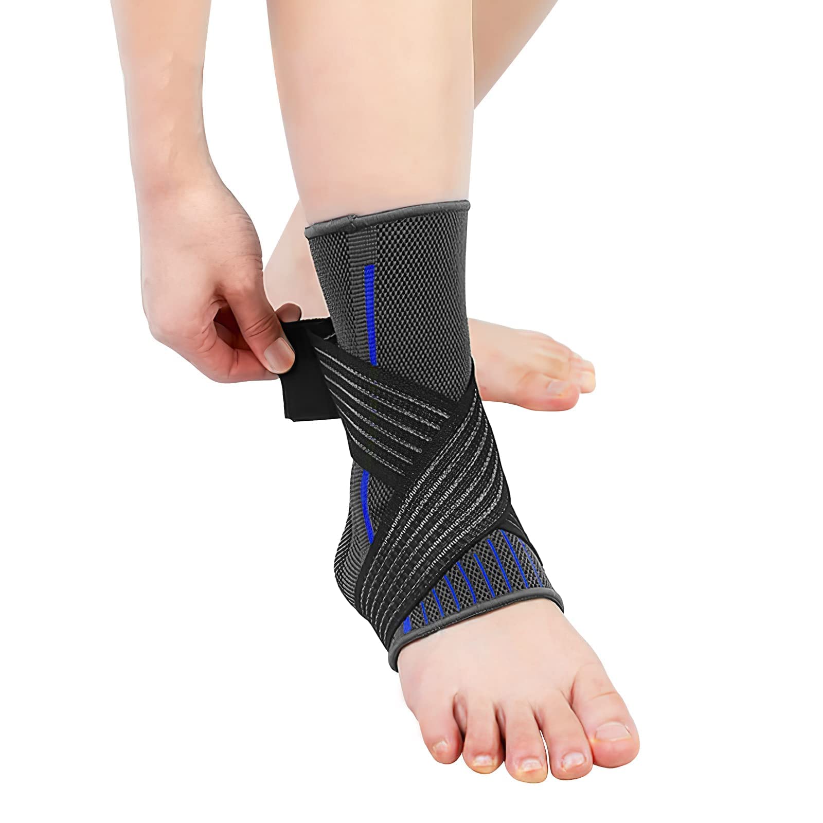 Ankle Support Brace for Men & Women,Foot Sleeve Adjustable Compression Ankle Support,Stabilize Brace-Eases Ankle Joint Pain & Sprained Ankle(1 pair) (Small, Blue)