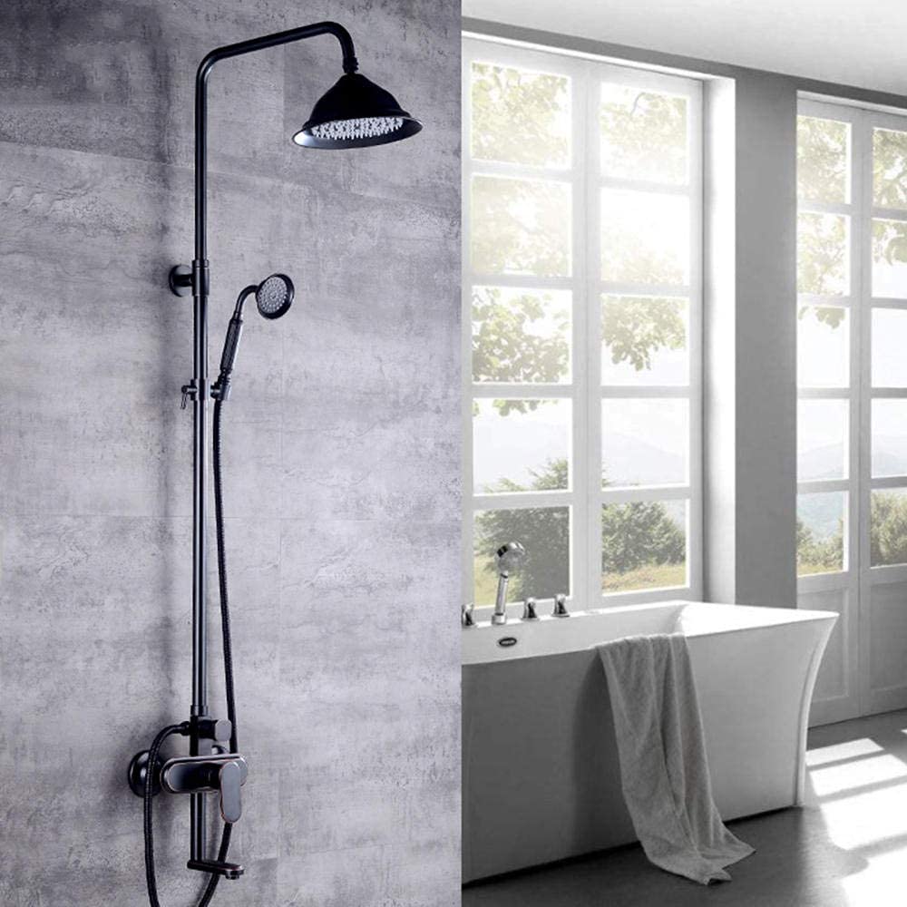QUSYZD Black Shower Kits with Overhead Shower, Retro Round Pressurized Rain Shower Head Shower Mixer Set Limestone Resistant Shower System,